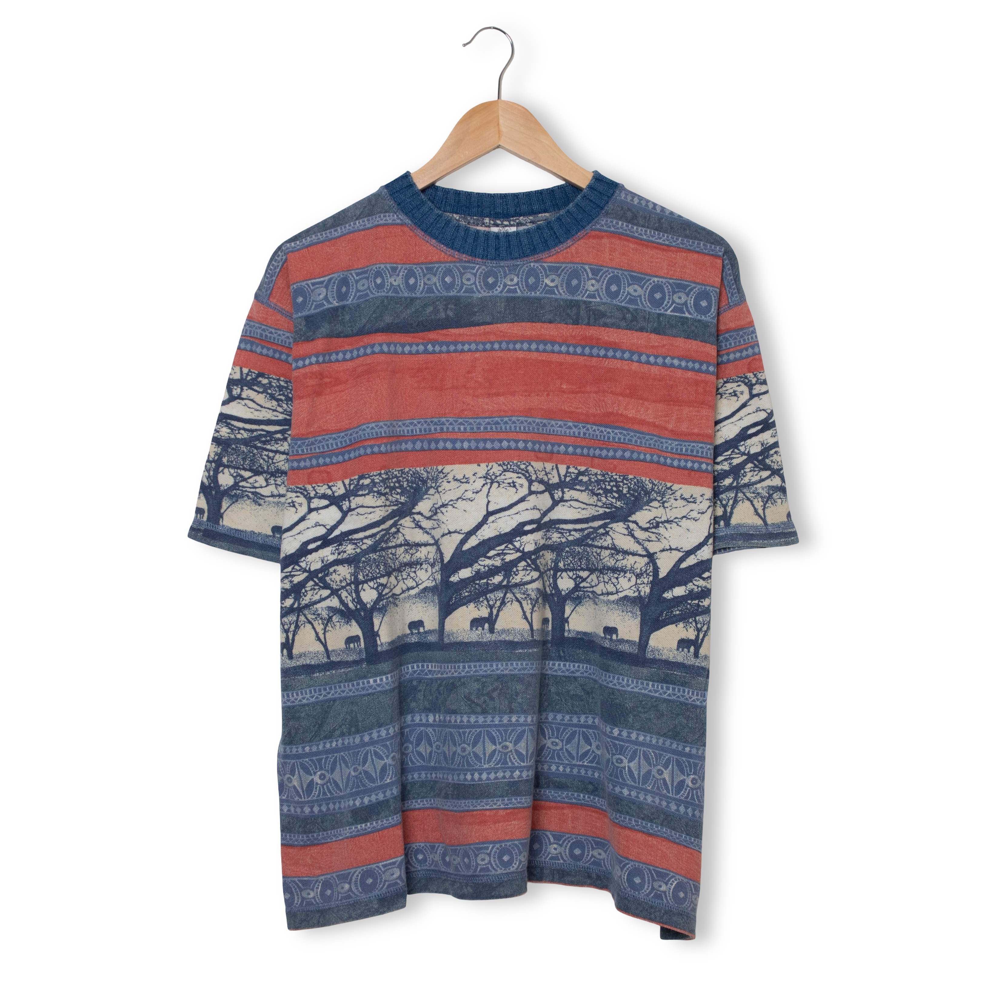 Vintage 90s blue and red abstract graphic T shirt - Size L