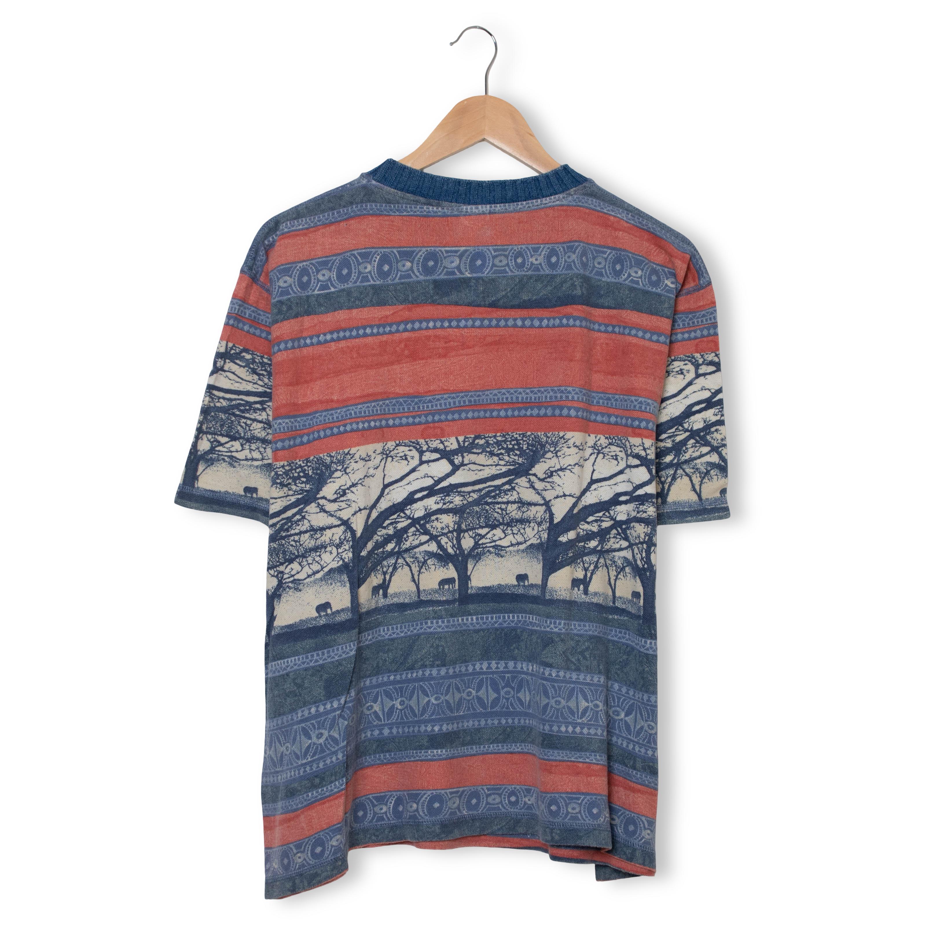 Vintage 90s blue and red abstract graphic T shirt - Size L