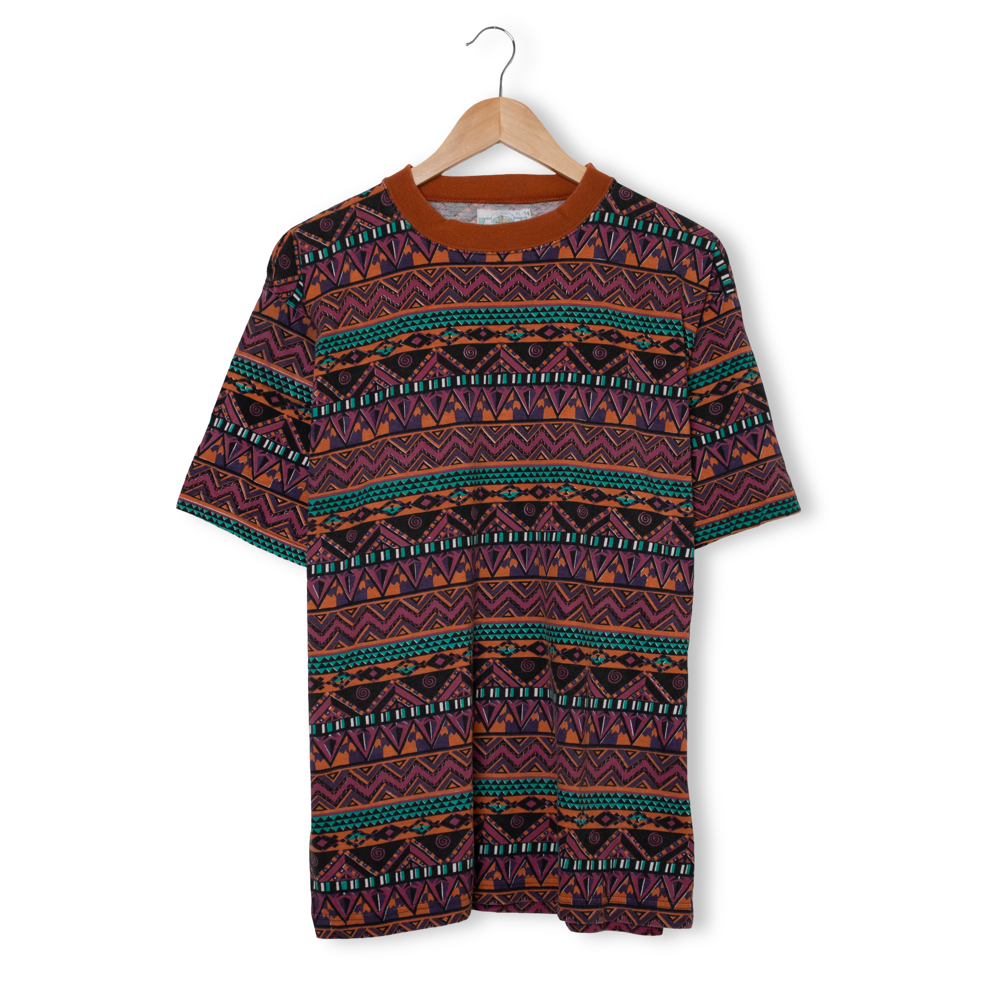 Vintage 90s red and orange striped abstract T shirt - Size XL