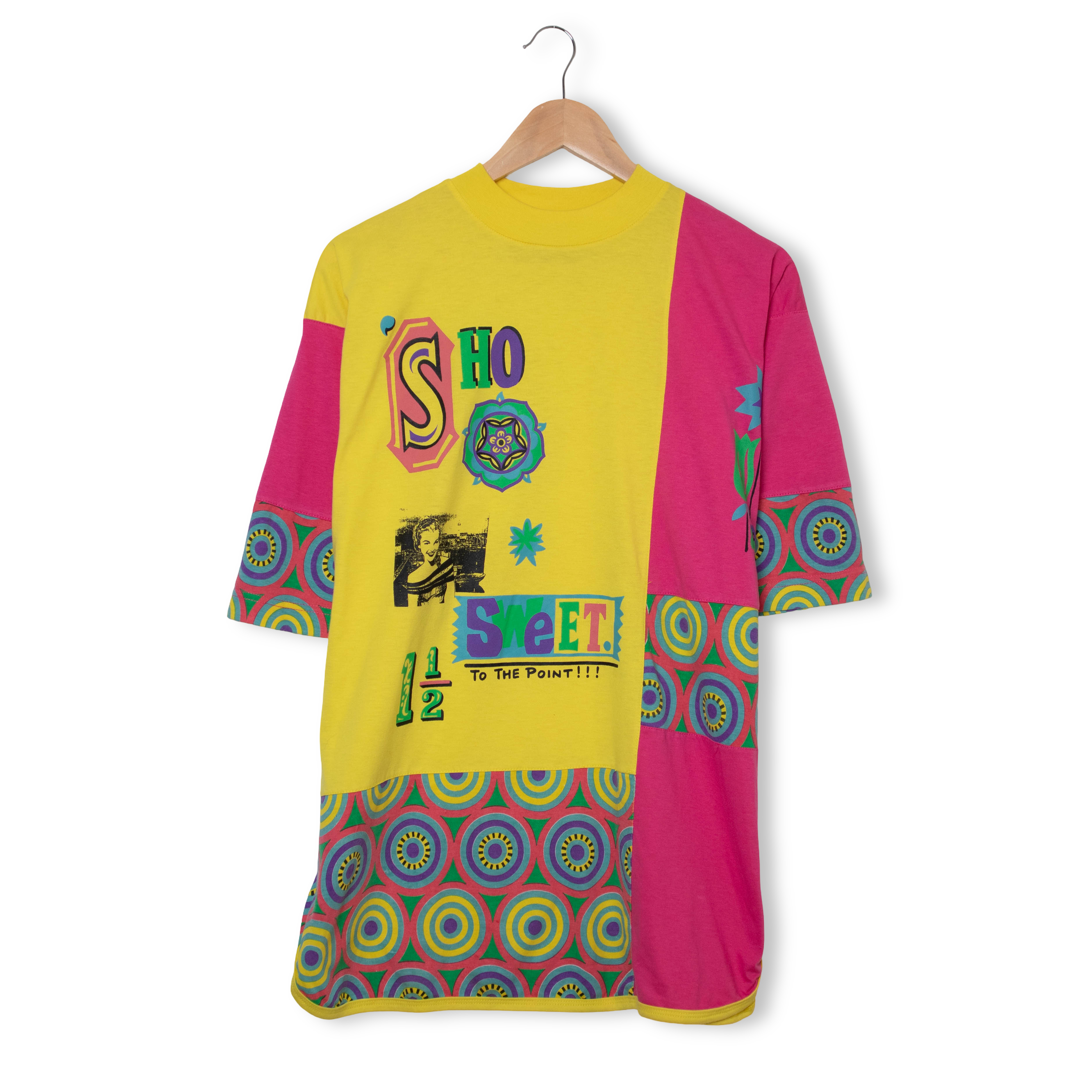 Vintage 90s yellow and pink graphic print T shirt - Size L/XL