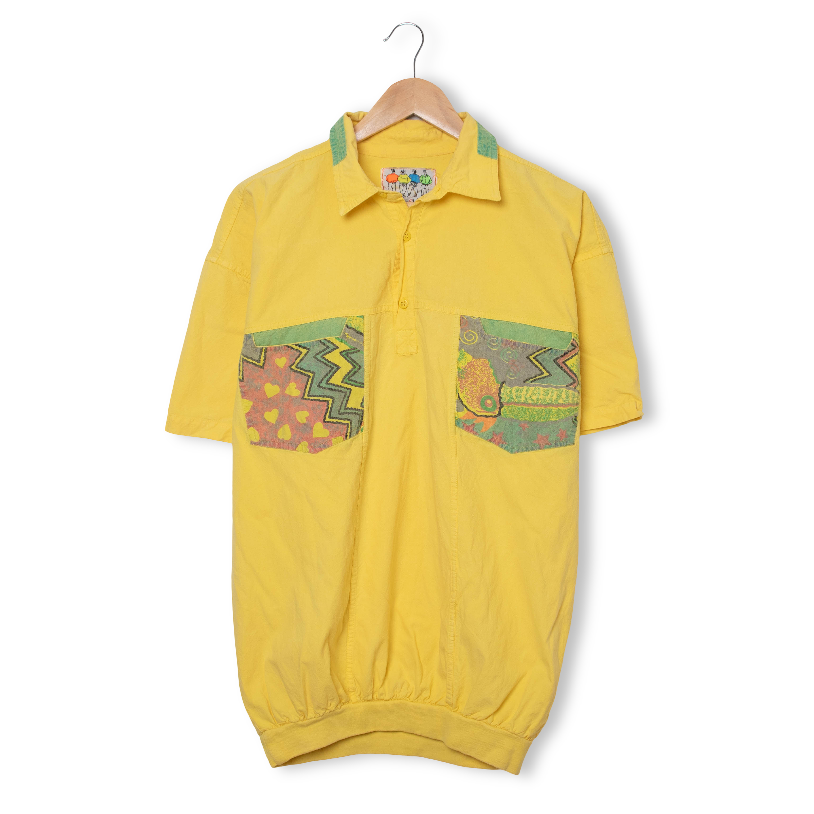 Vintage 90s yellow graphic button T shirt - Size S/M