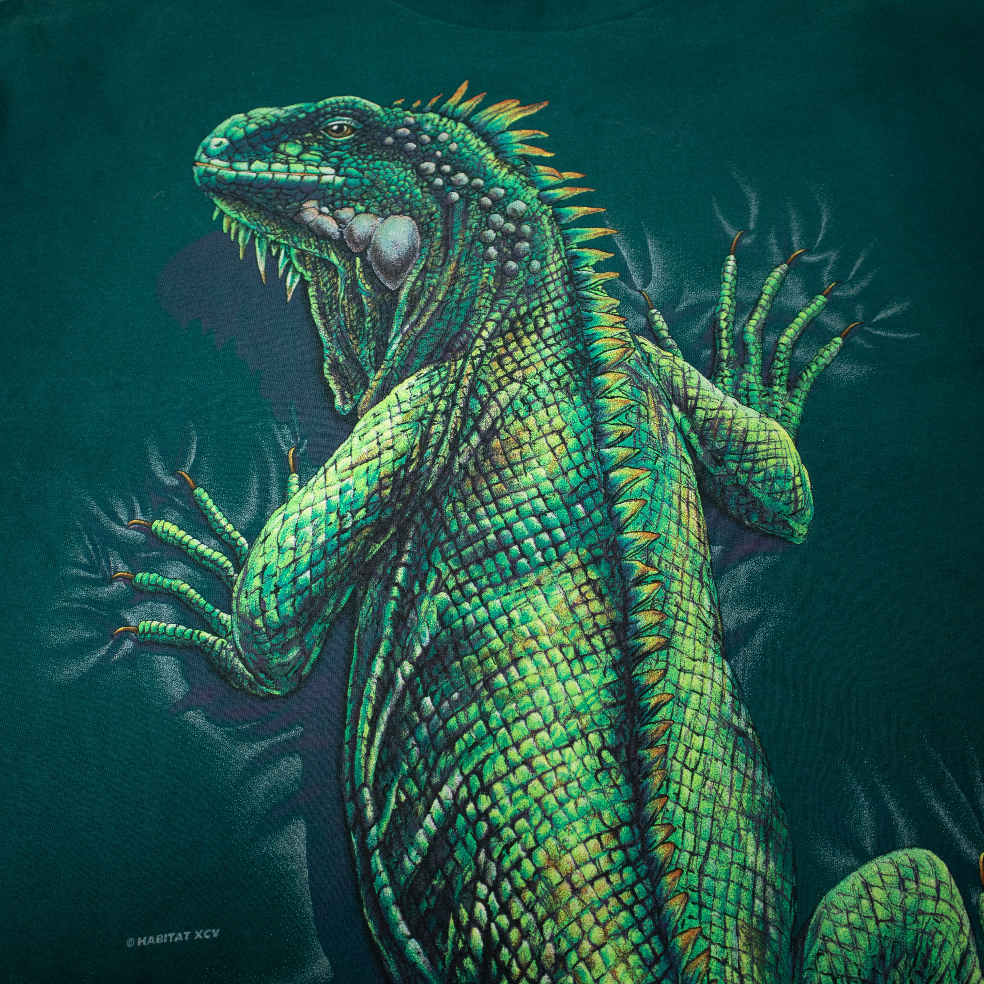 Vintage 90s dark green hyguana graphic print T shirt - Size XL