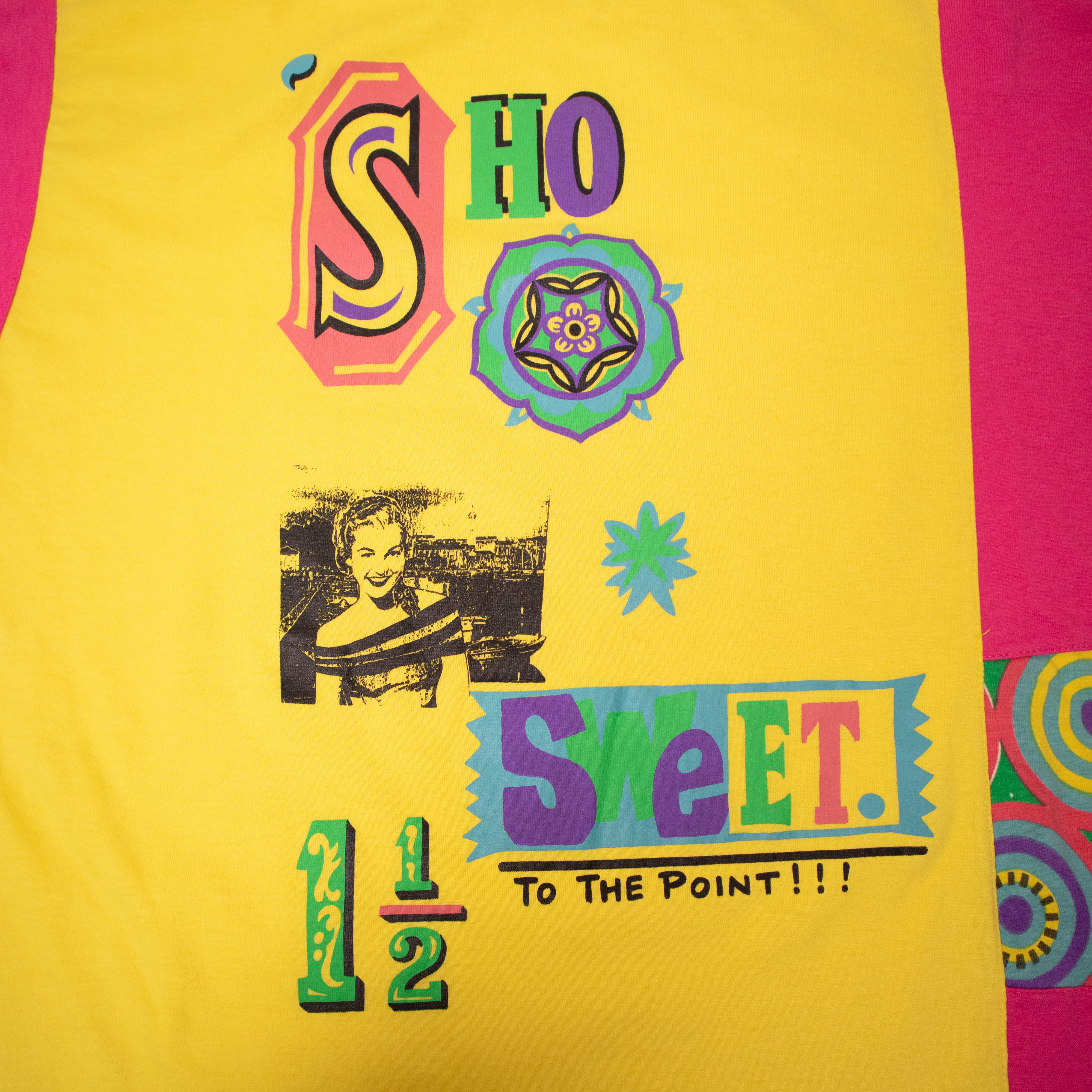 Vintage 90s yellow and pink graphic print T shirt - Size L/XL