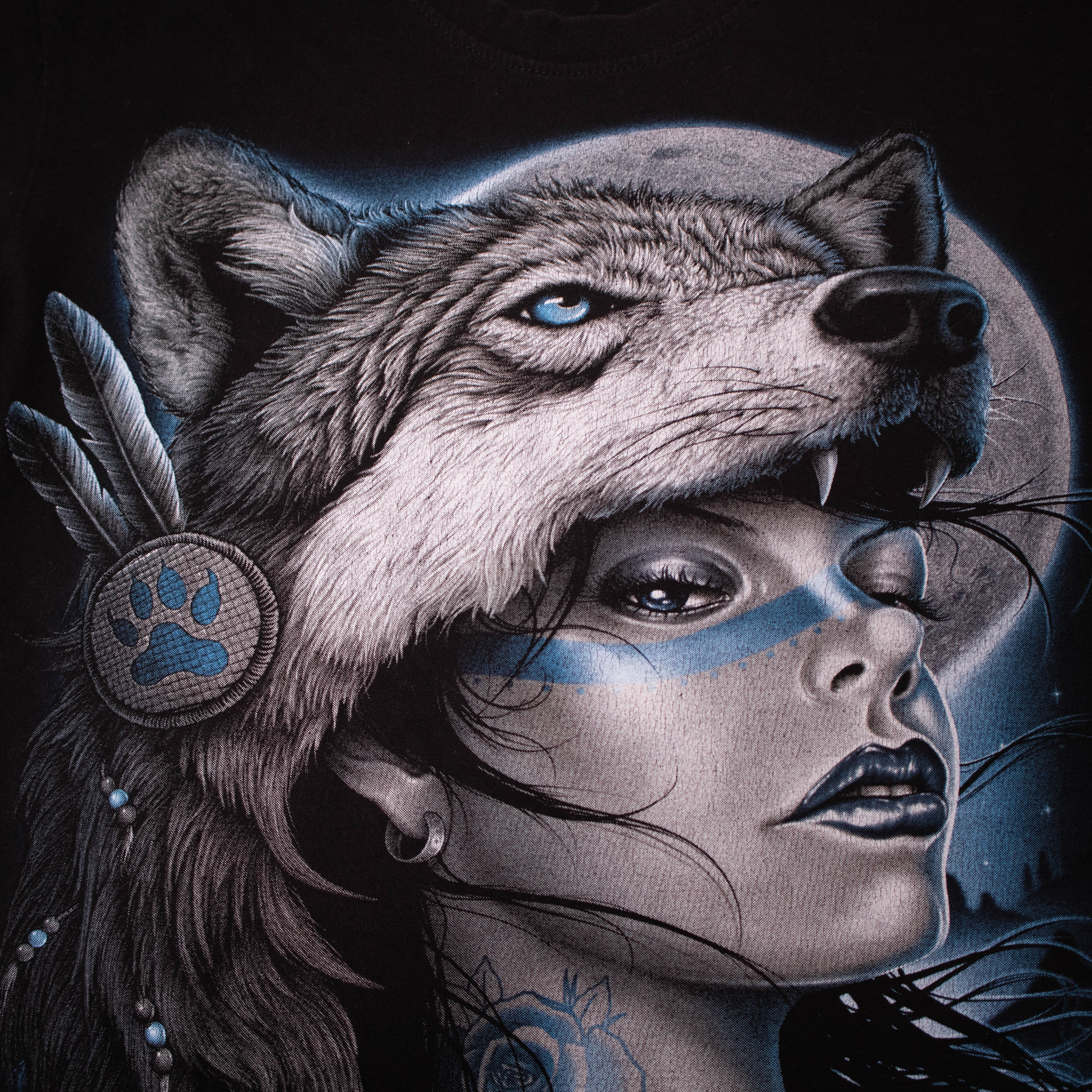 Vintage 90s graphic wolf print black T shirt - Size M