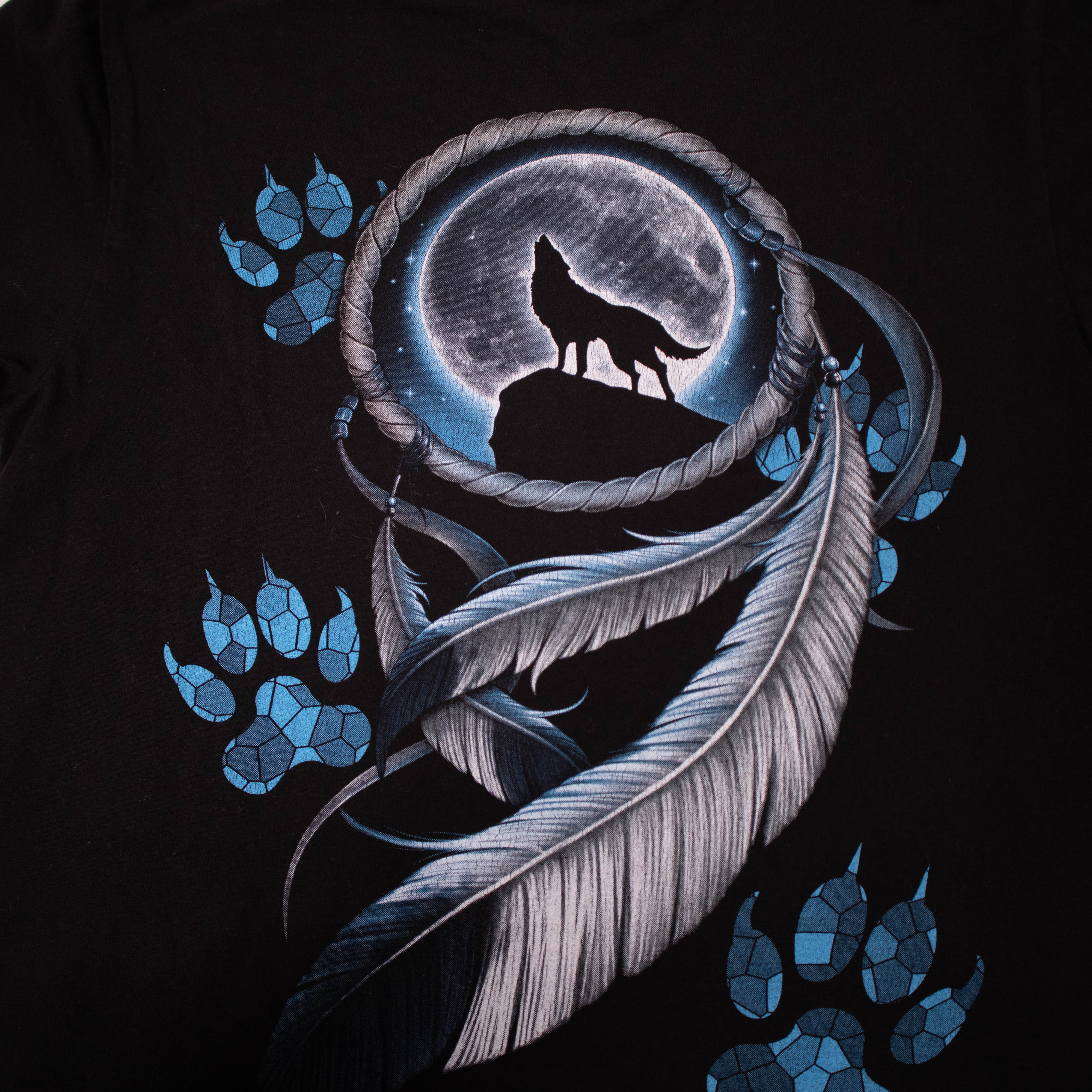 Vintage 90s graphic wolf print black T shirt - Size M