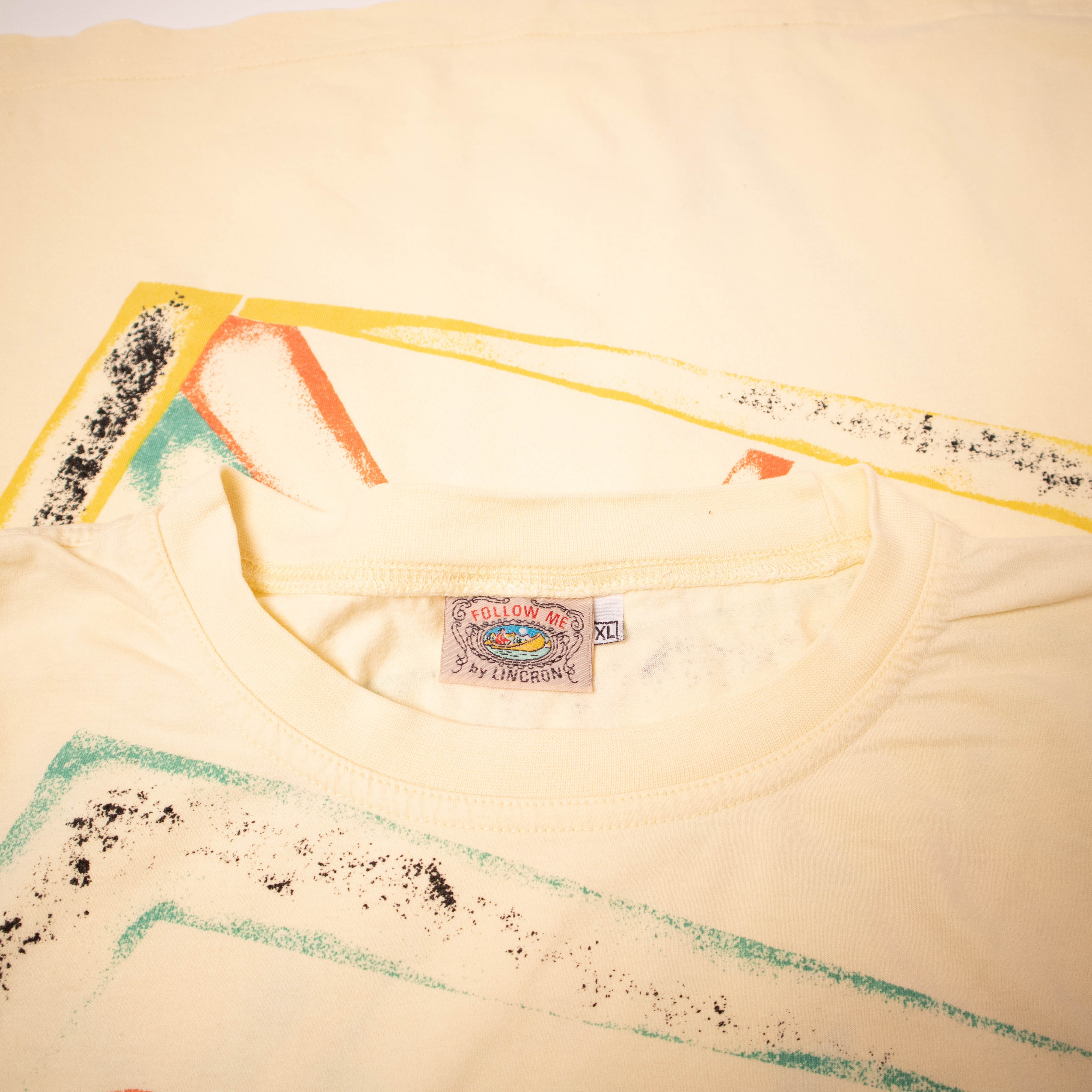 Vintage 90s beige abstract graphic T shirt - Size L/XL