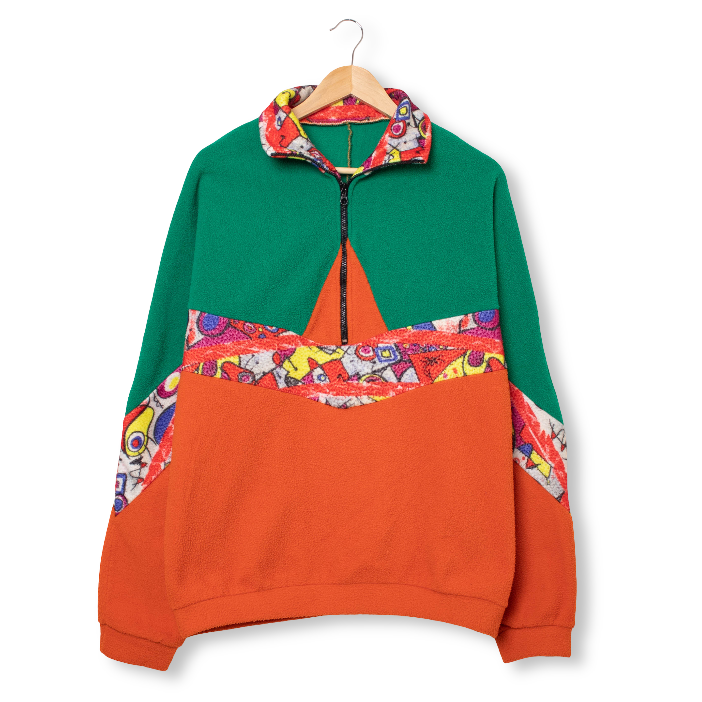 Vintage 80/90s orange and green abstract Fleece - Size L/XL