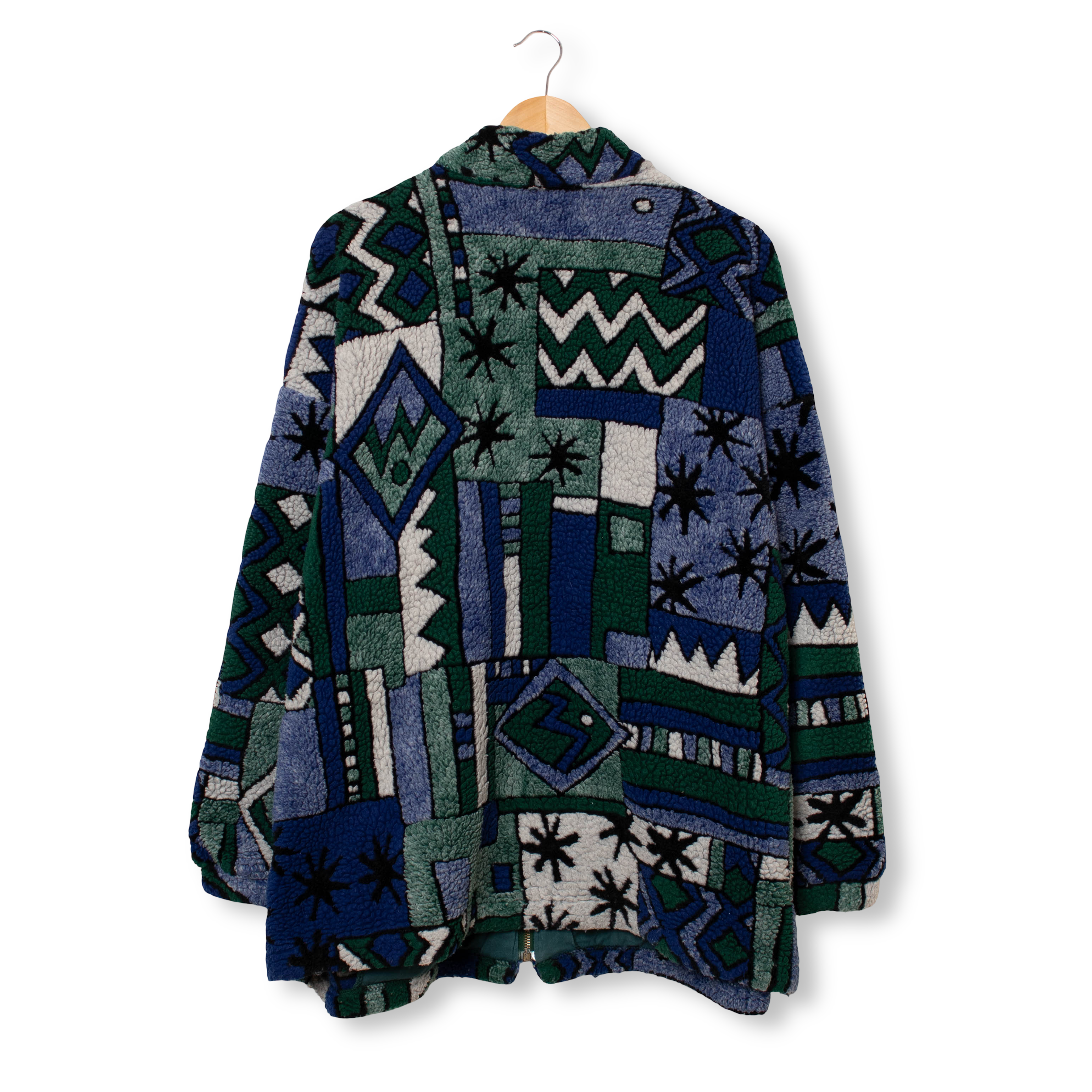 Vintage 80/90s navy and green abstract geometric Fleece - Size XL