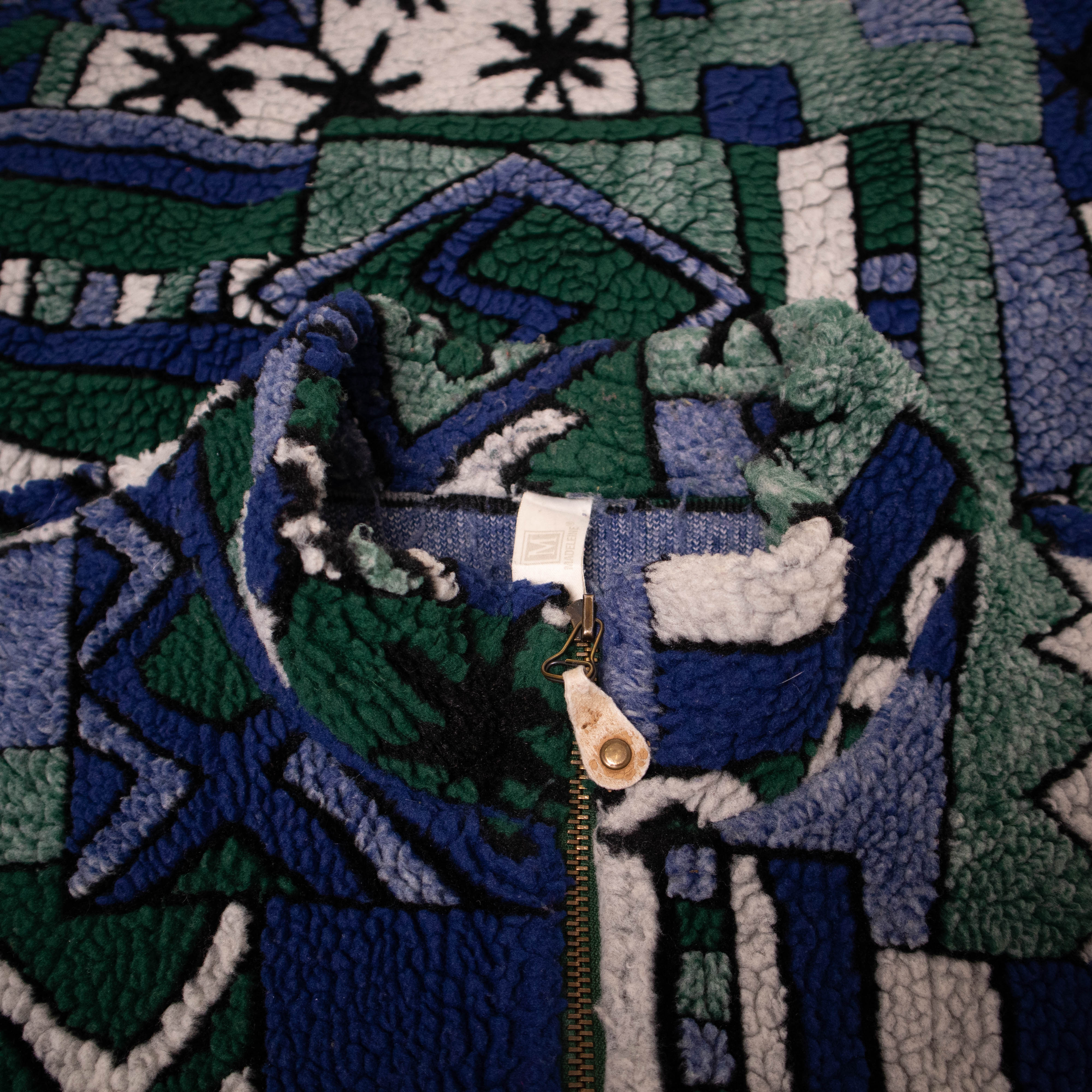Vintage 80/90s navy and green abstract geometric Fleece - Size XL