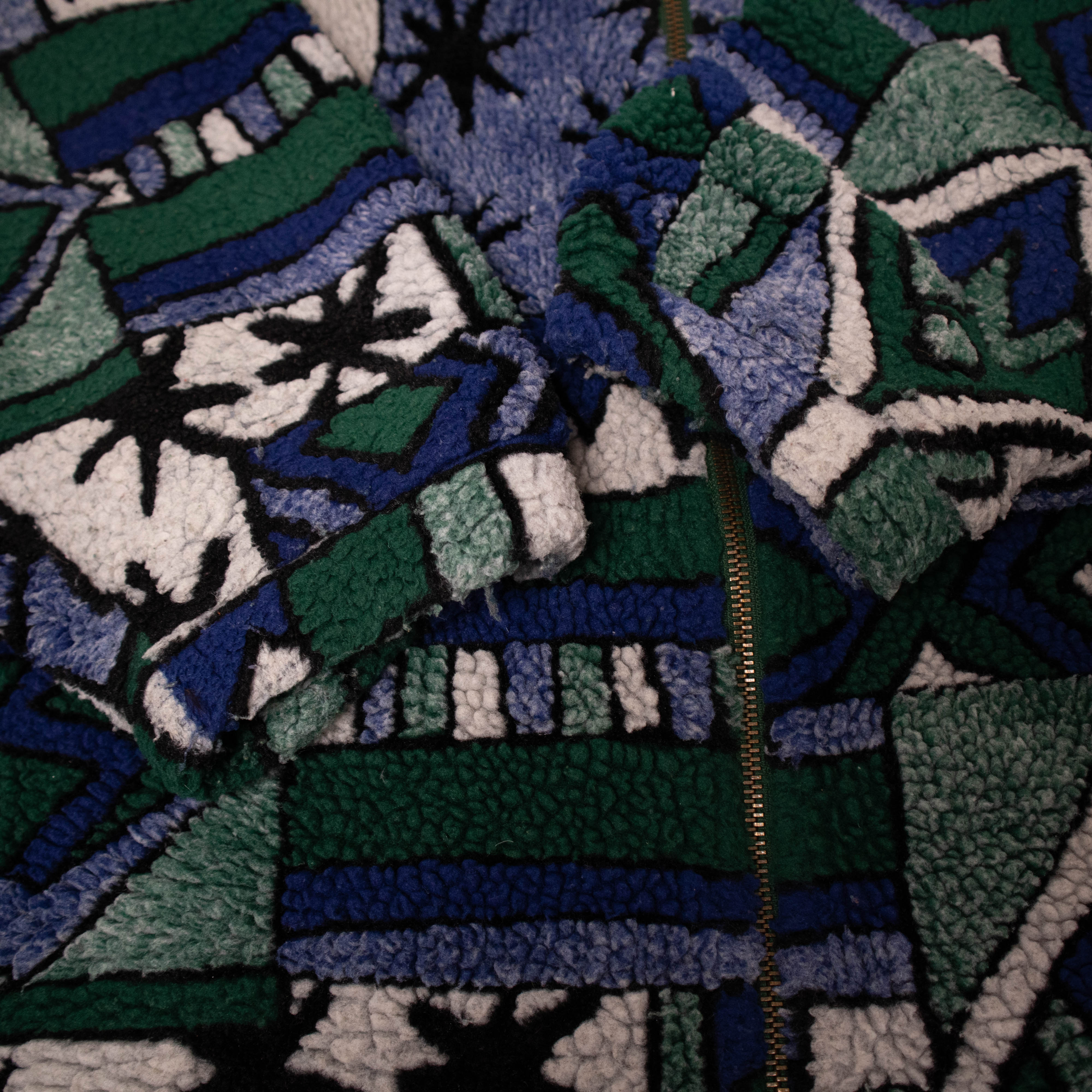 Vintage 80/90s navy and green abstract geometric Fleece - Size XL
