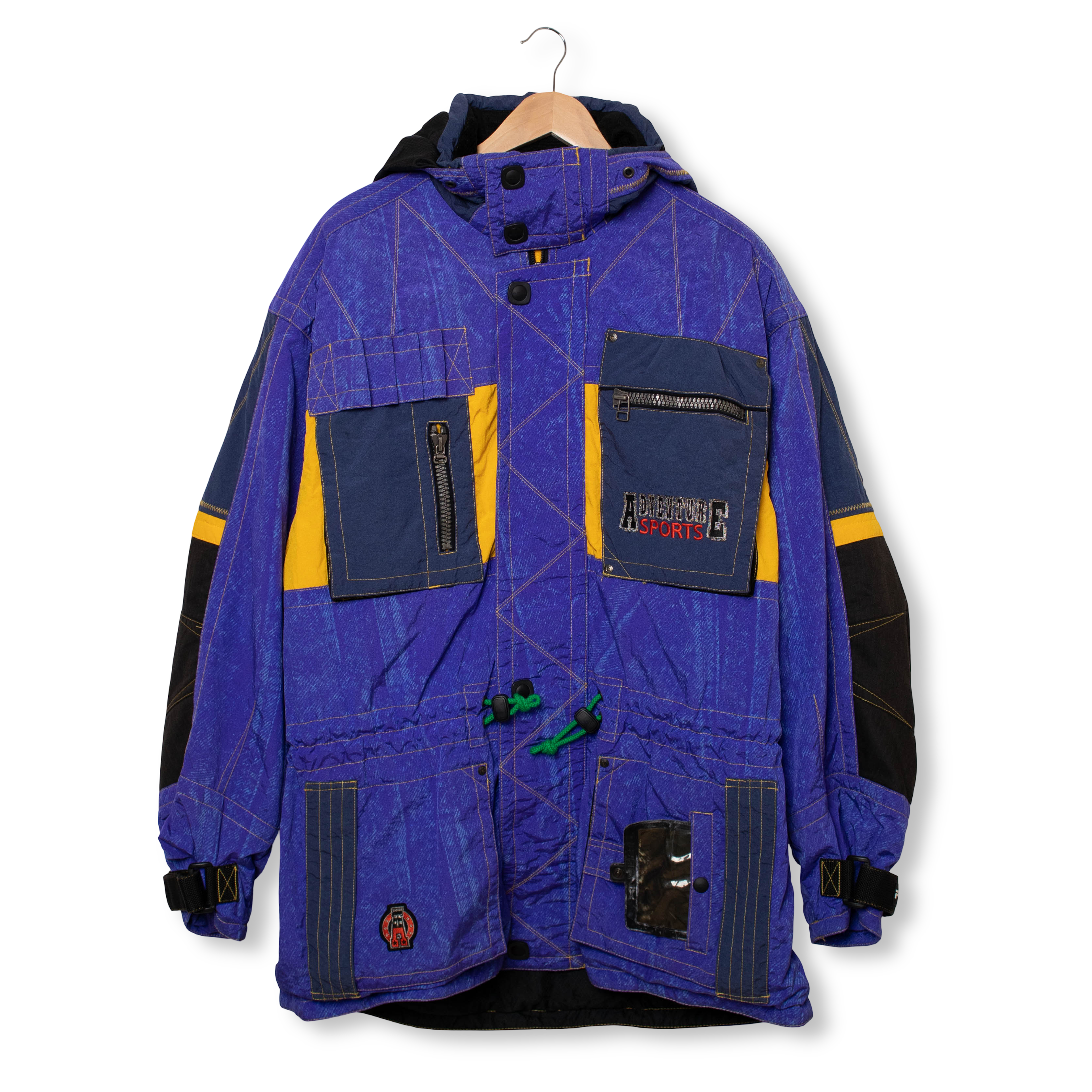 Vintage 80s 90s blue and black geometric Winter Jacket - Size L/XL