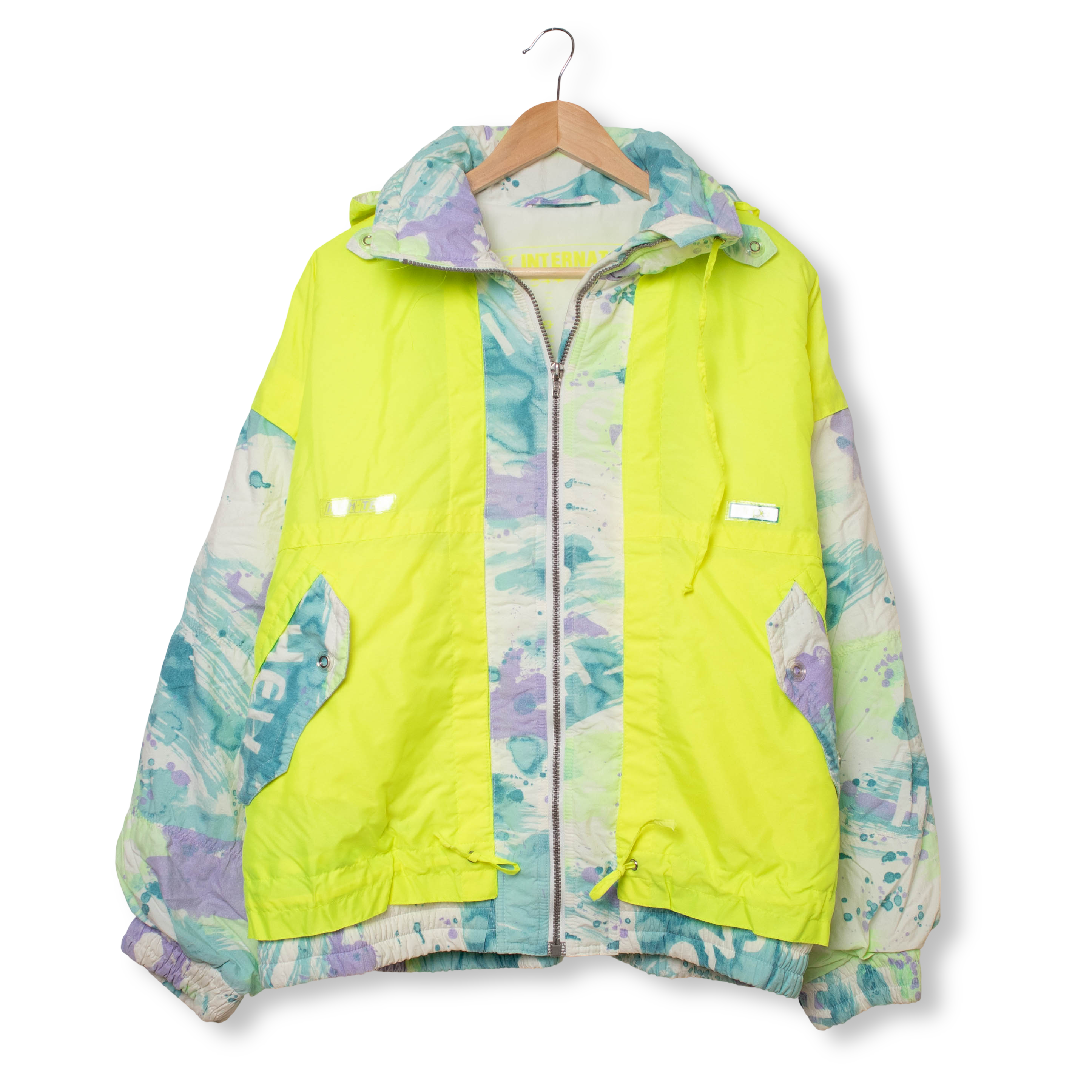 Vintage 80s 90s neon yellow abstract Winter Jacket - Size L