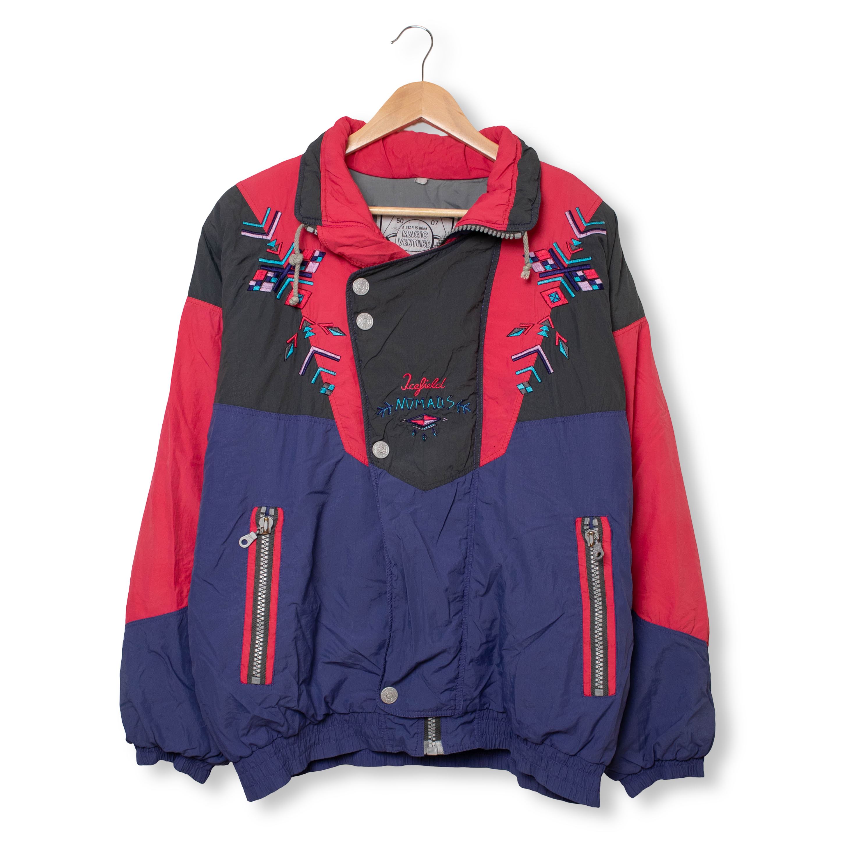 Vintage 80s 90s colorblock purple and red abstract Winter Jacket - Size L