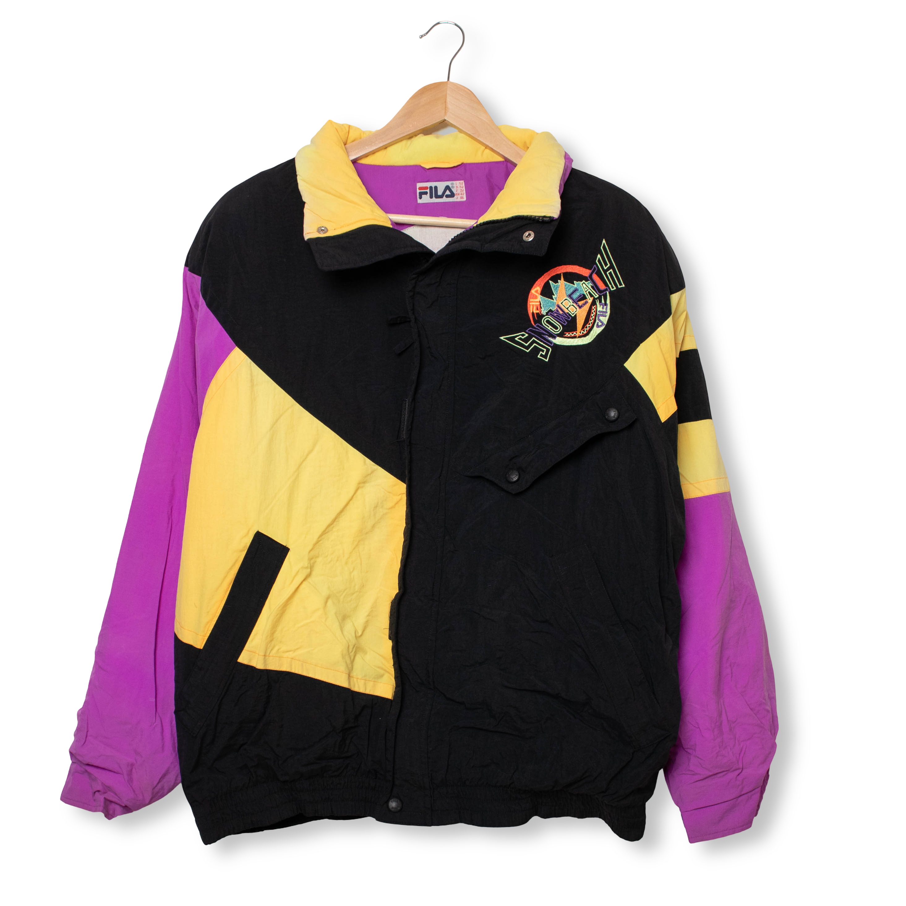 Vintage 80s 90s colorblock geometric Fila Snowbeach Winter Jacket - Size L/XL