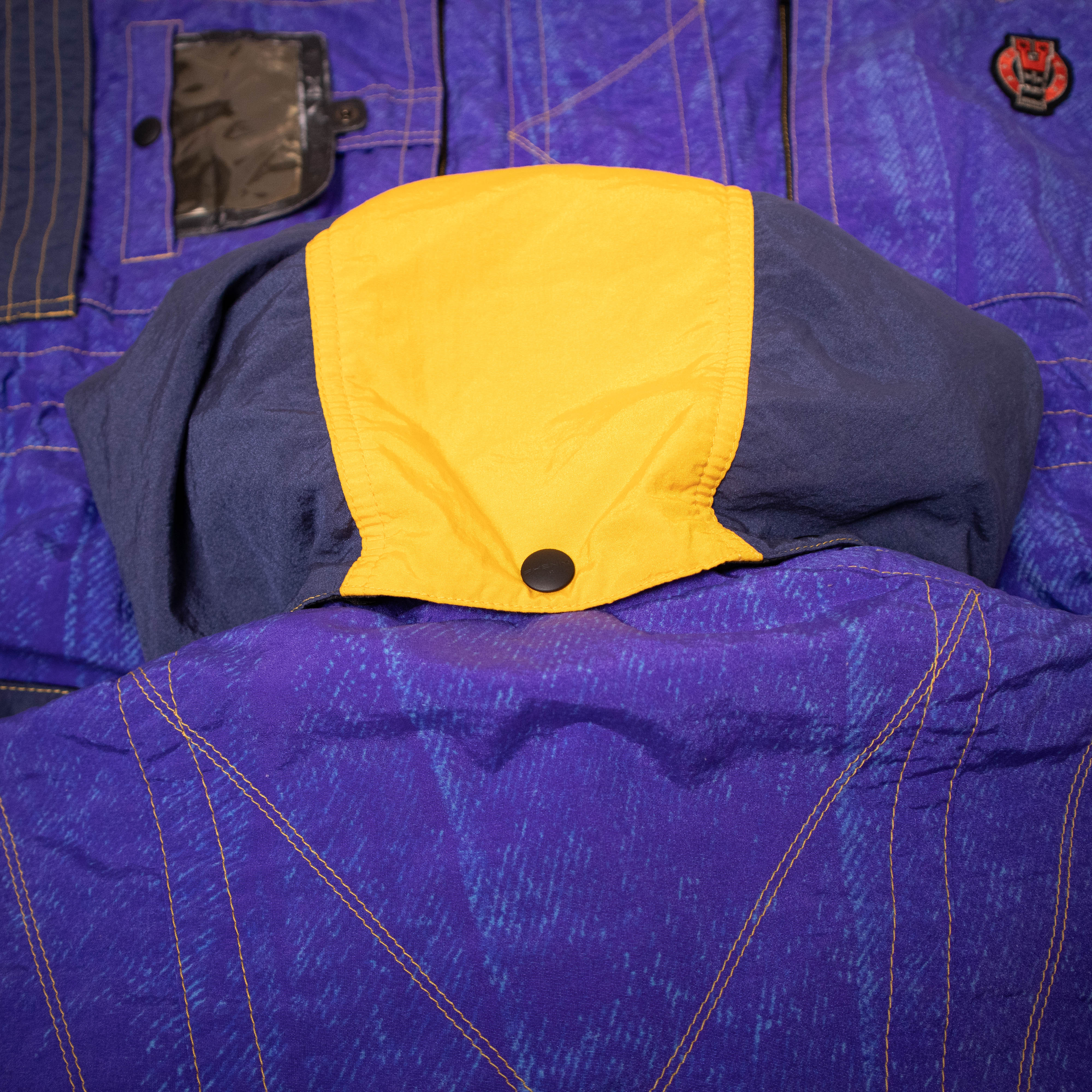 Vintage 80s 90s blue and black geometric Winter Jacket - Size L/XL