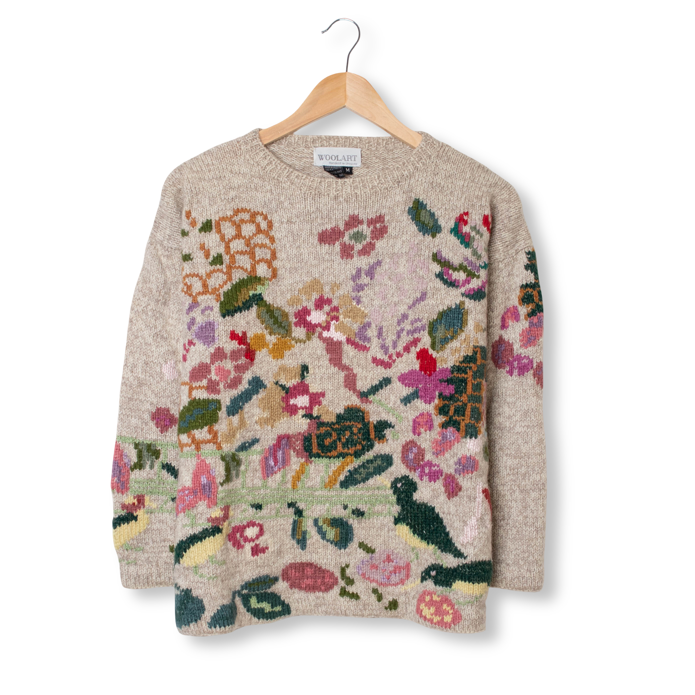 Vintage 80s 90s beige wool art knitted made in Uruguay Sweater  - Size S/M