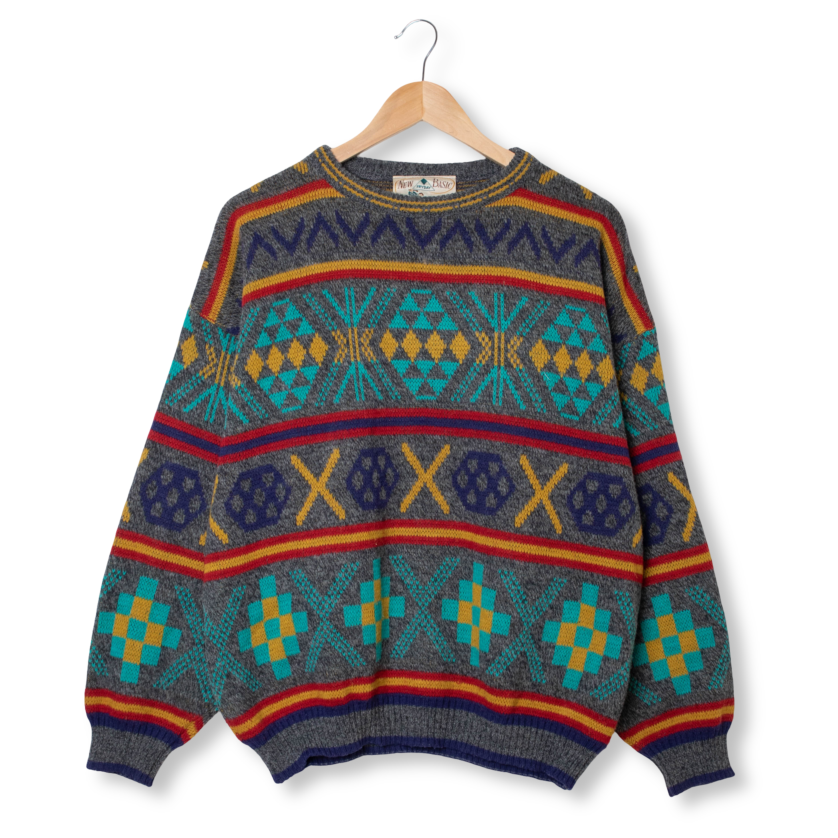 Vintage 80s 90s multicolor geometric 40% wool Sweater - Size L