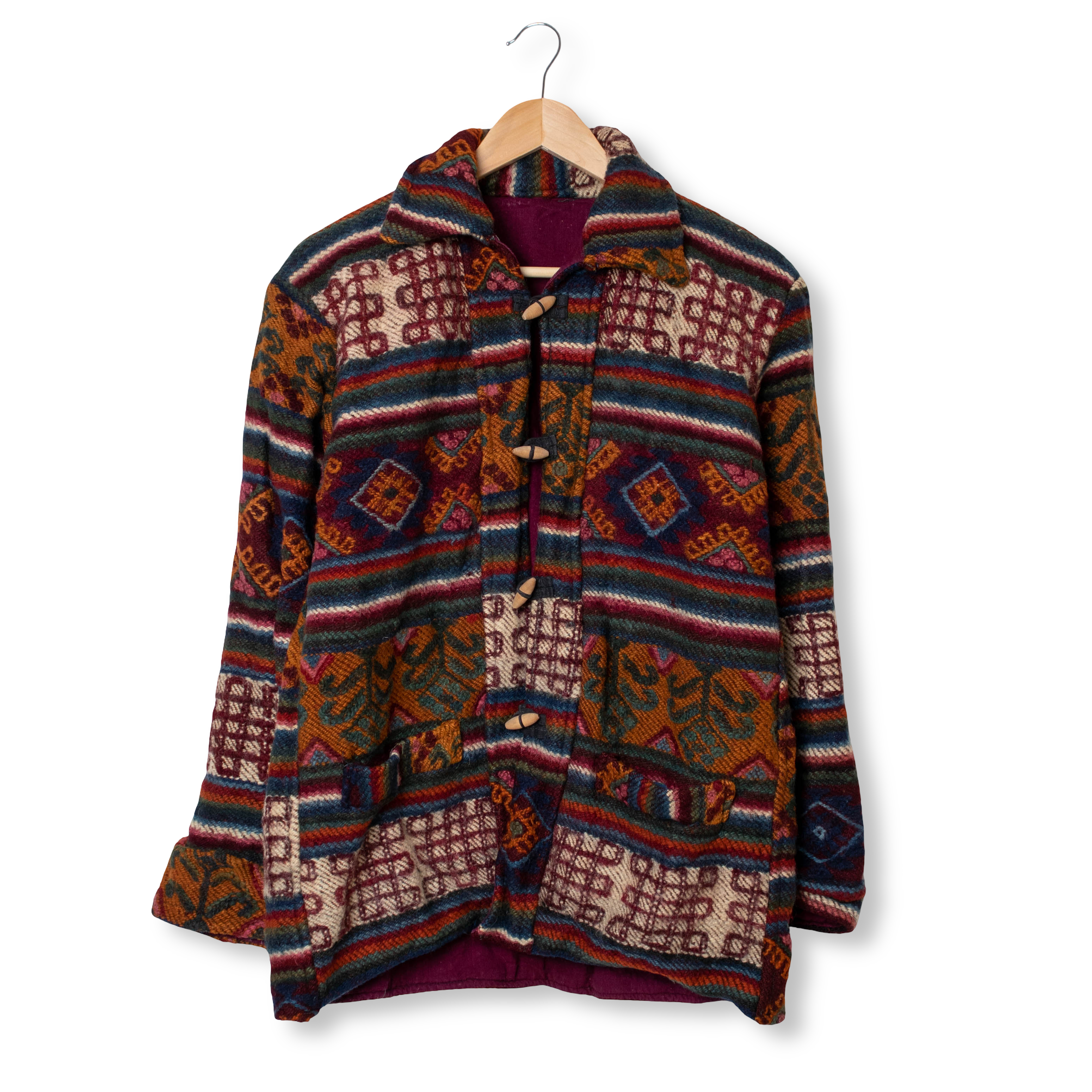 Vintage 80s 90s multicolor Aztec geometric pattern wool heavy cardigan - Size M