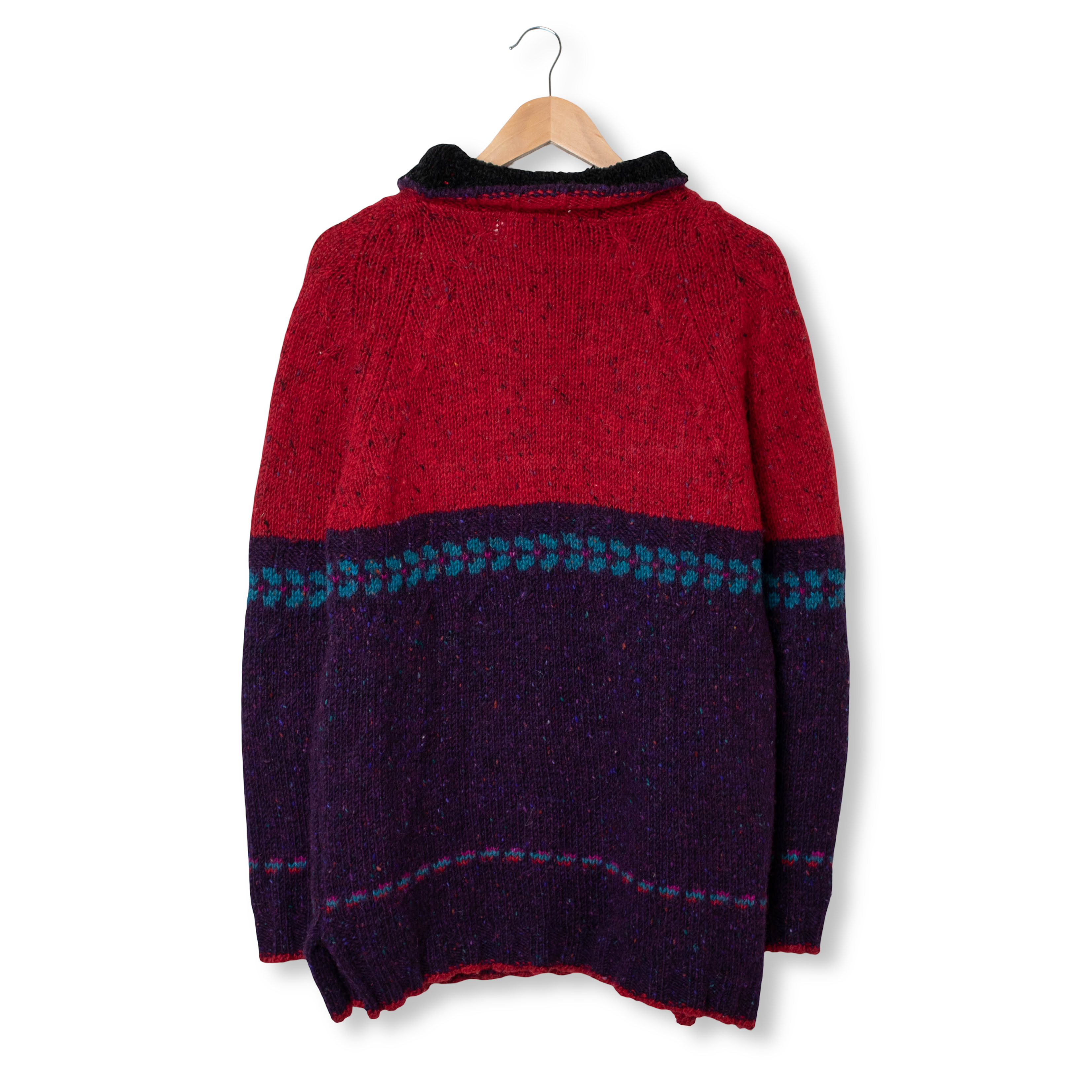 Vintage 80s 90s purple and red 100% wool Made in Ireland knitted Sweater - Size L