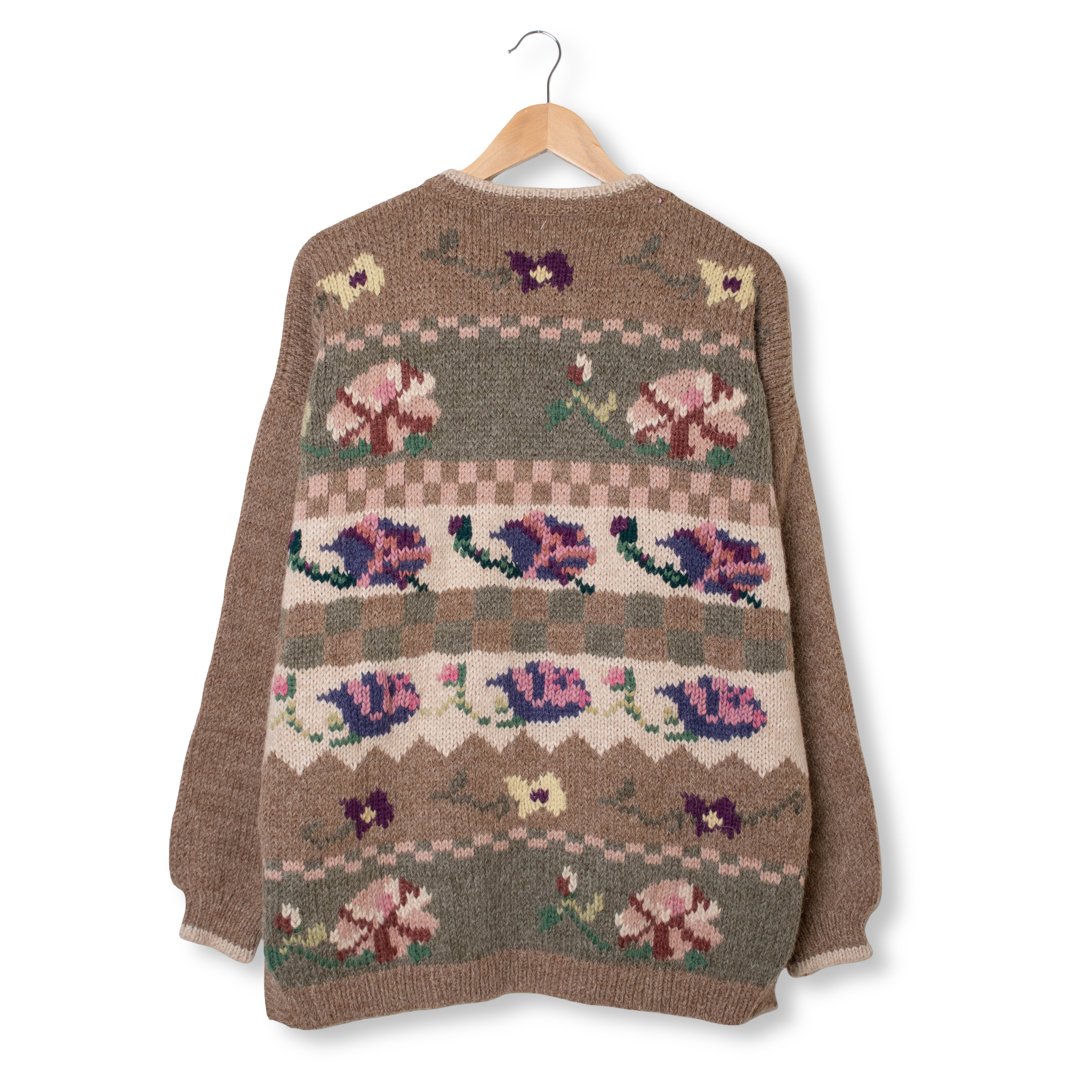 Vintage 80s 90s brown art hand knitted 50% Alpaka Sweater - Size XL