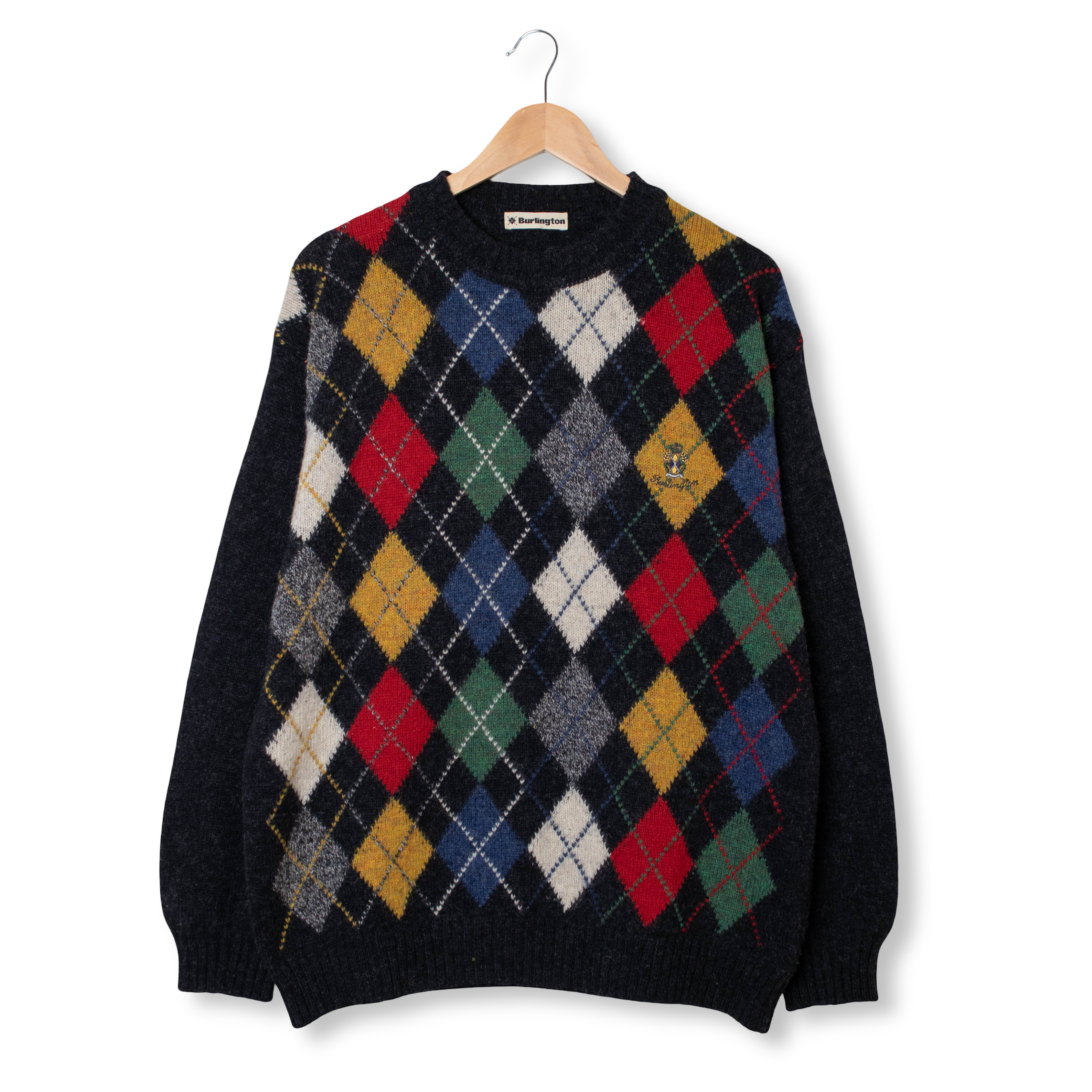 Vintage 80s 90s grey and multicolor arglye pattern 100% wool Sweater - Size L/XL