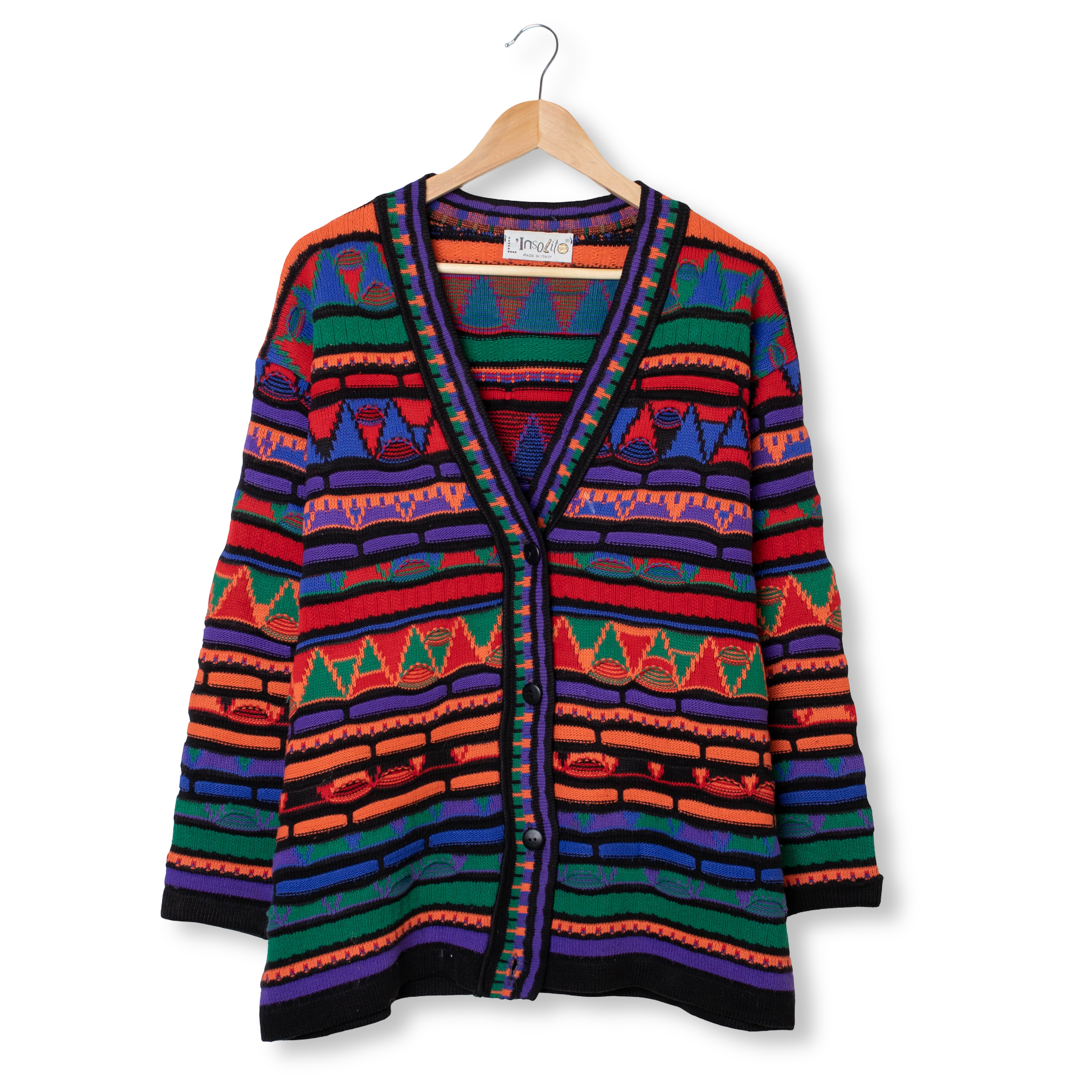 Vintage 80s 90s multicolor 3D pattern Cardigan - Size L