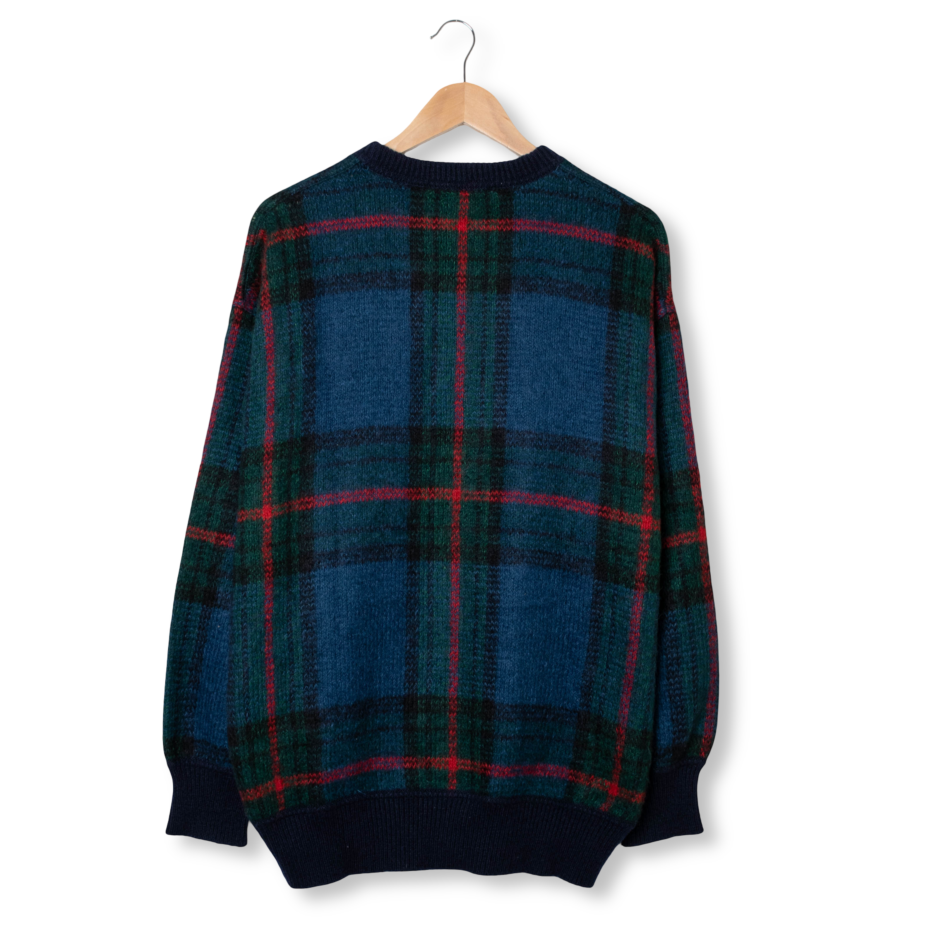 Vintage 80s 90s navy and green plaid pattern 60% mohair Sweater - Size XL
