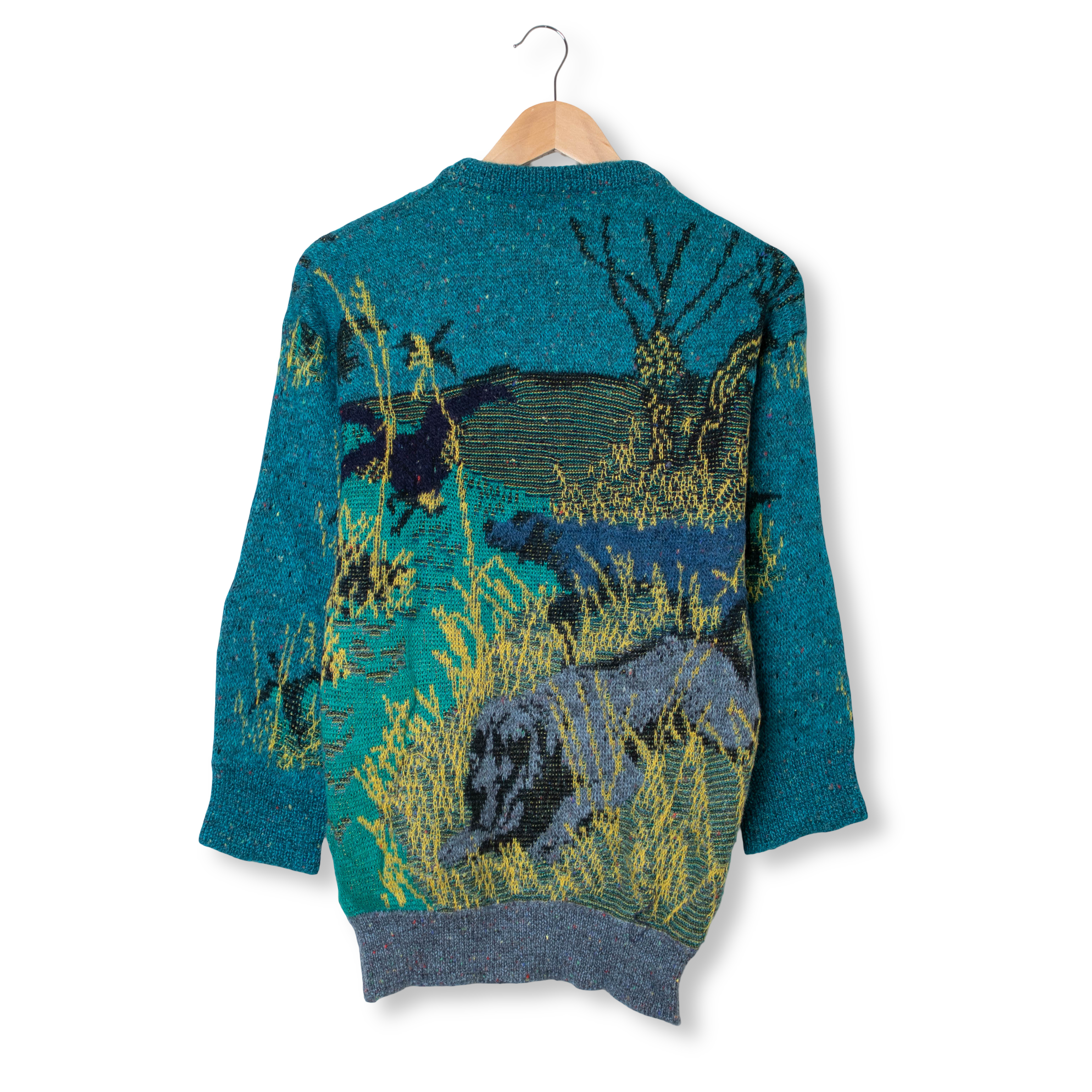 Vintage 80s 90s blue and yellow art 80% wool Sweater - Size S