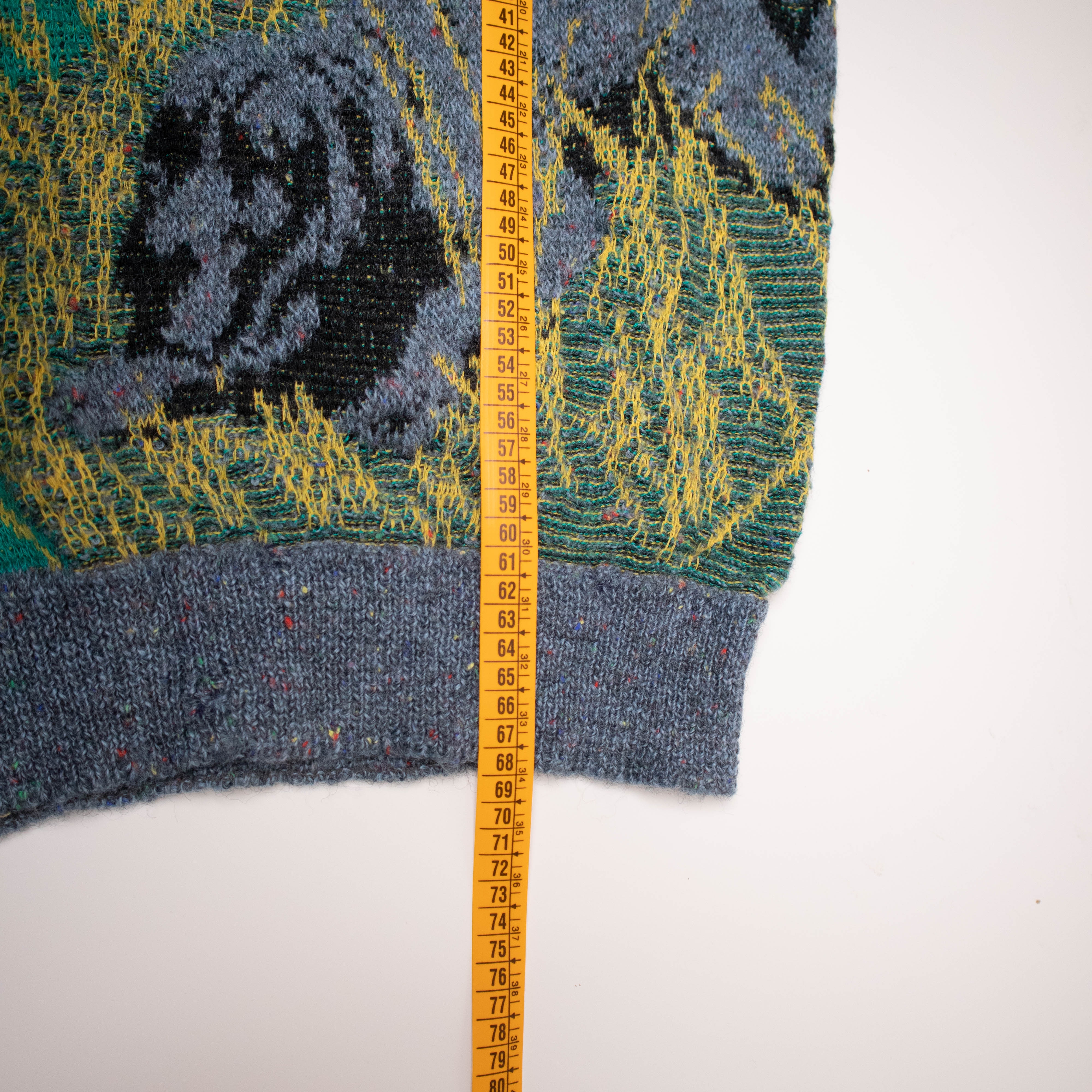 Vintage 80s 90s blue and yellow art 80% wool Sweater - Size S
