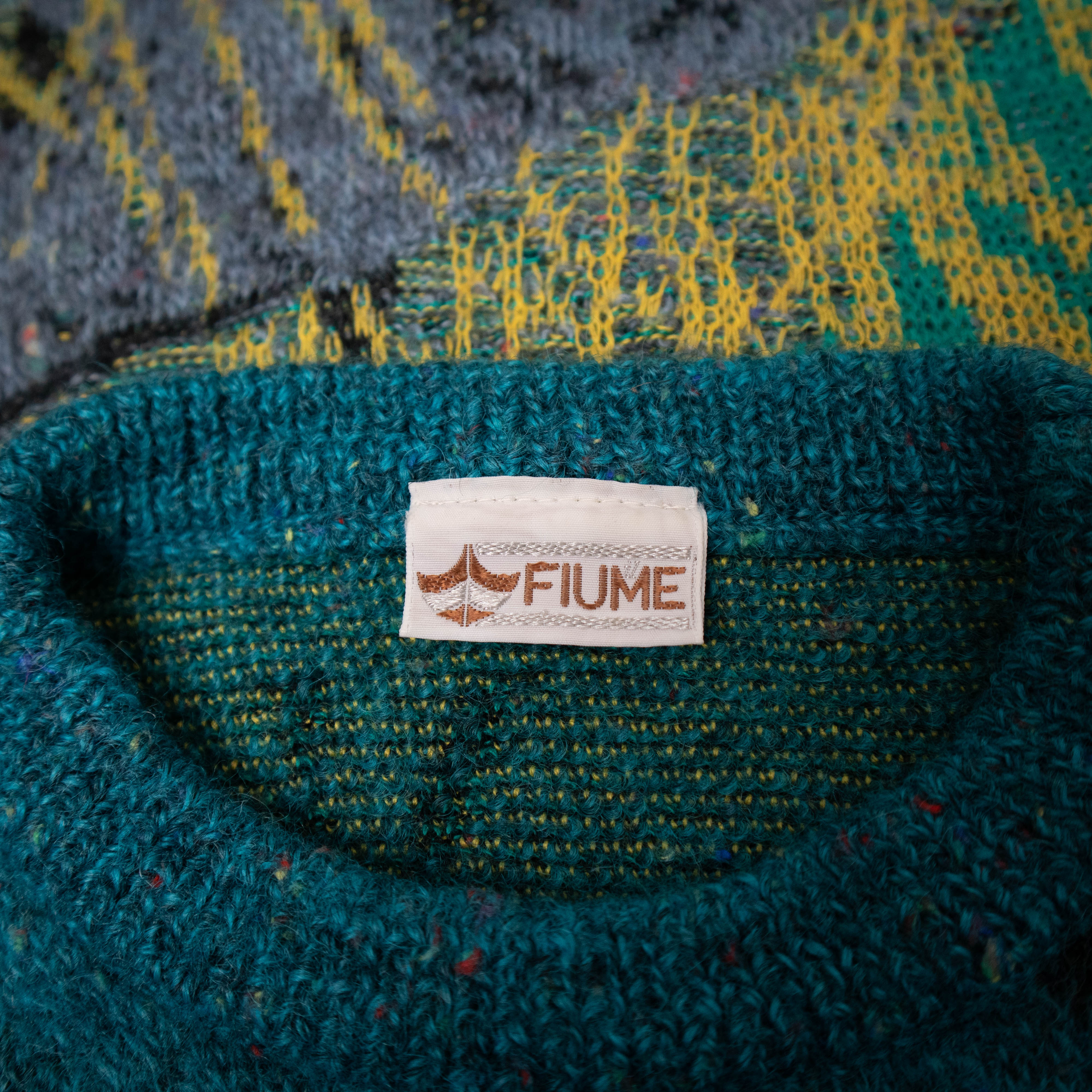 Vintage 80s 90s blue and yellow art 80% wool Sweater - Size S