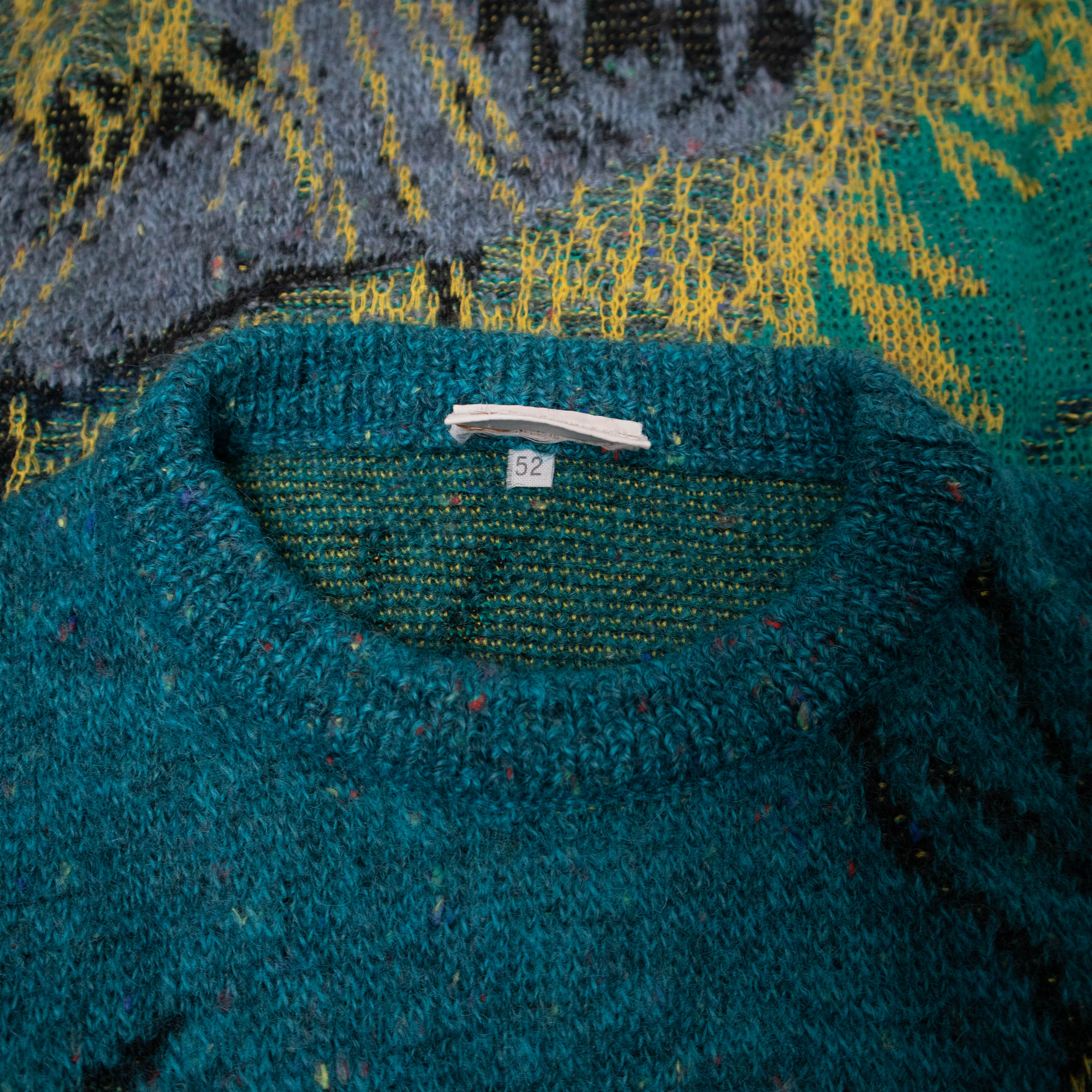 Vintage 80s 90s blue and yellow art 80% wool Sweater - Size S