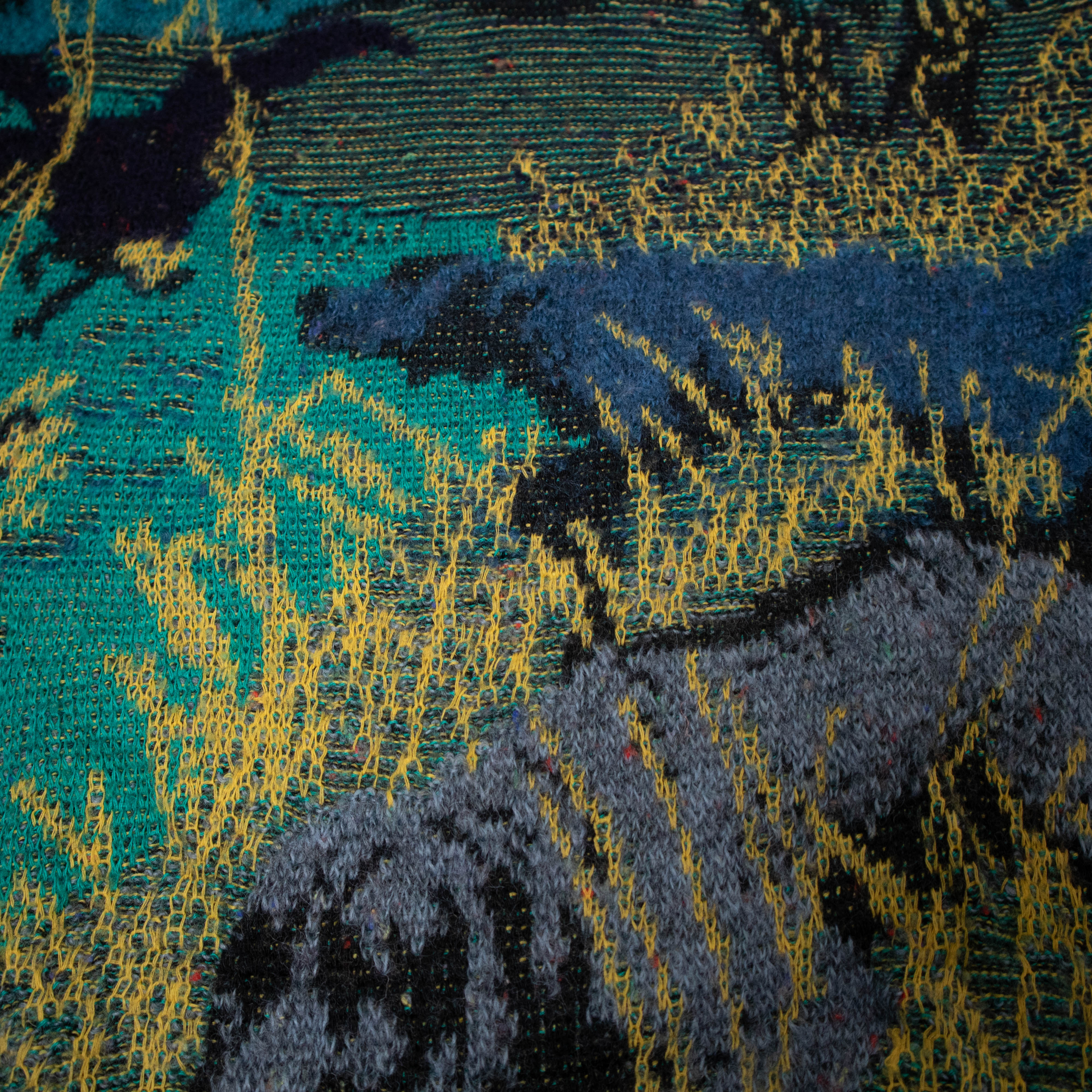 Vintage 80s 90s blue and yellow art 80% wool Sweater - Size S