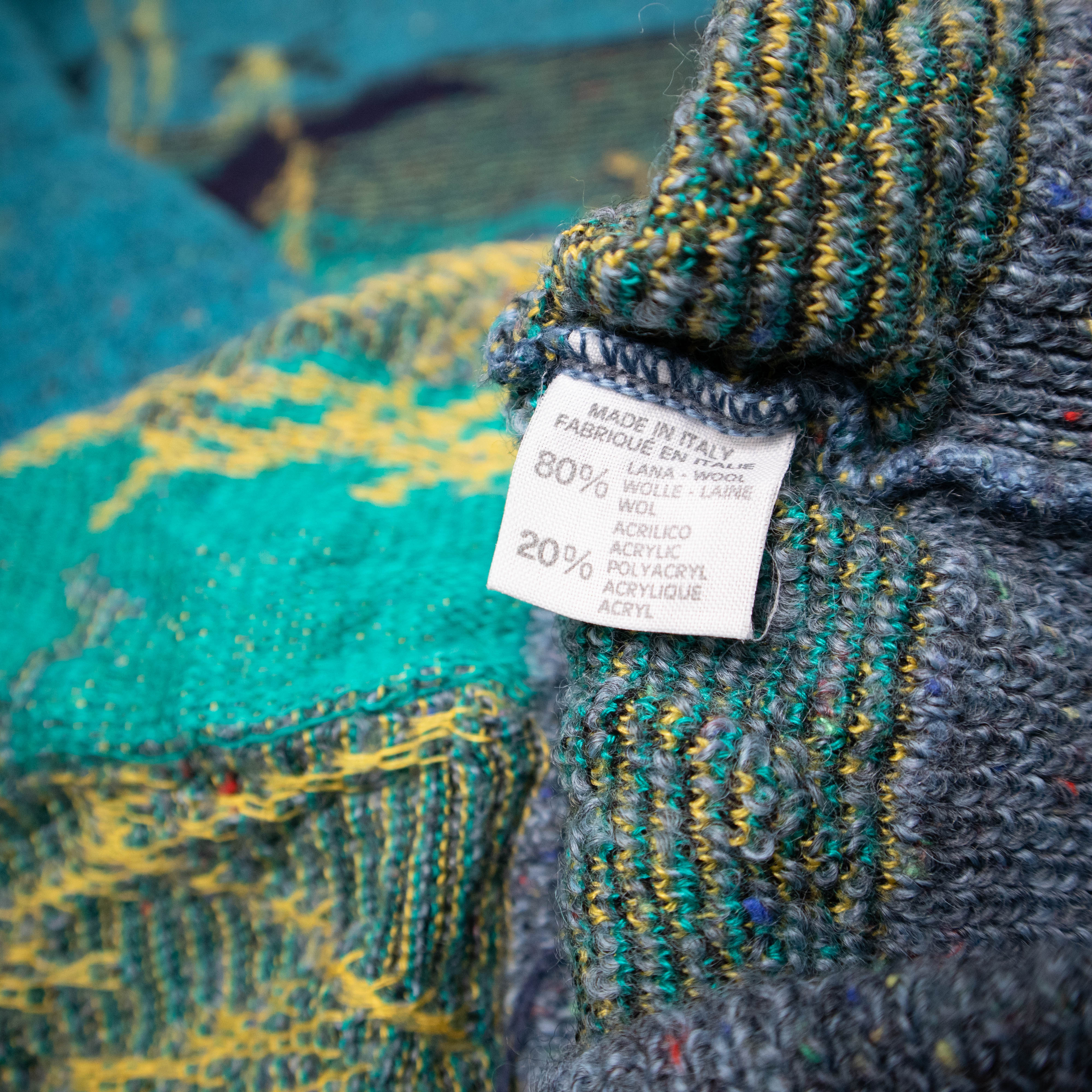 Vintage 80s 90s blue and yellow art 80% wool Sweater - Size S