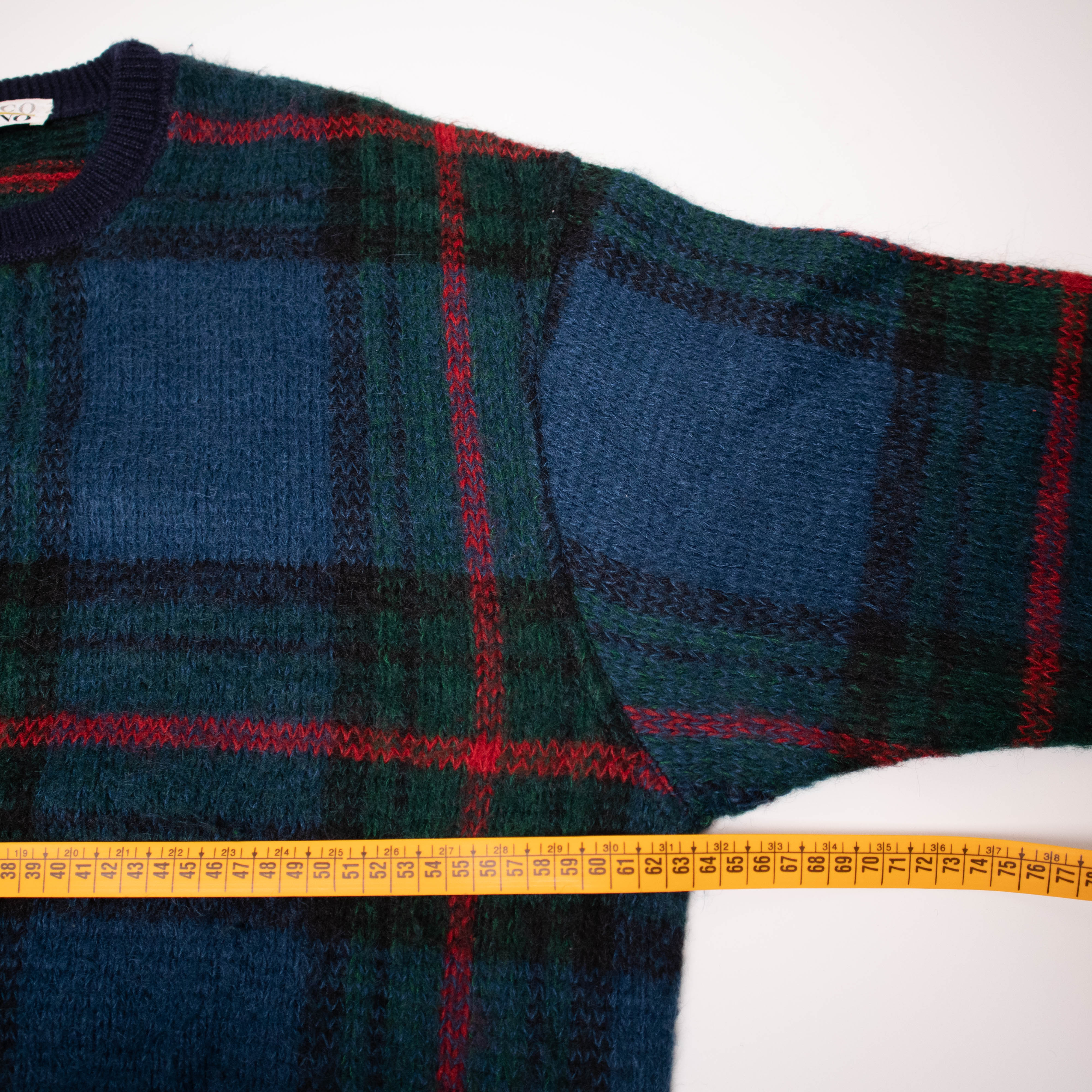 Vintage 80s 90s navy and green plaid pattern 60% mohair Sweater - Size XL