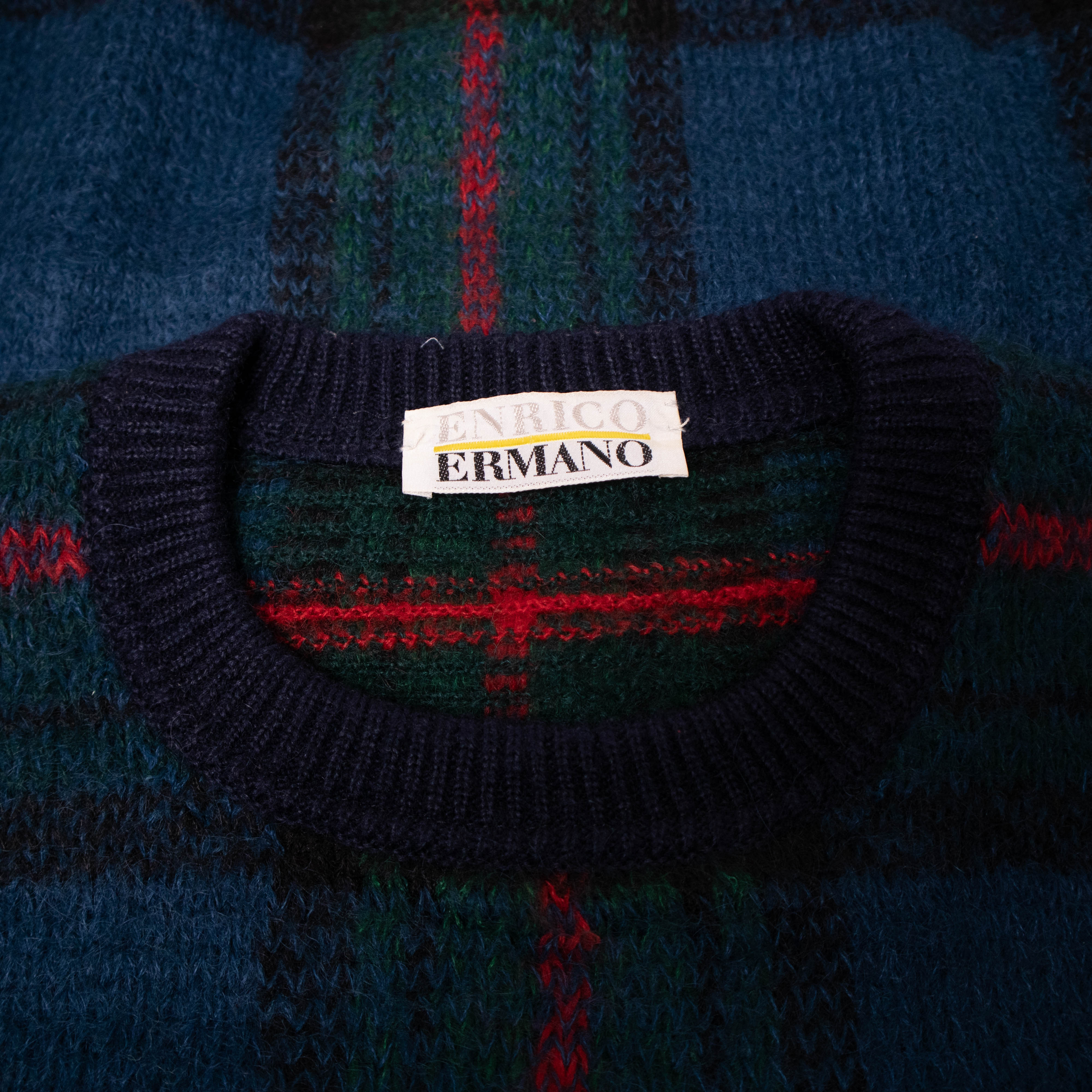 Vintage 80s 90s navy and green plaid pattern 60% mohair Sweater - Size XL