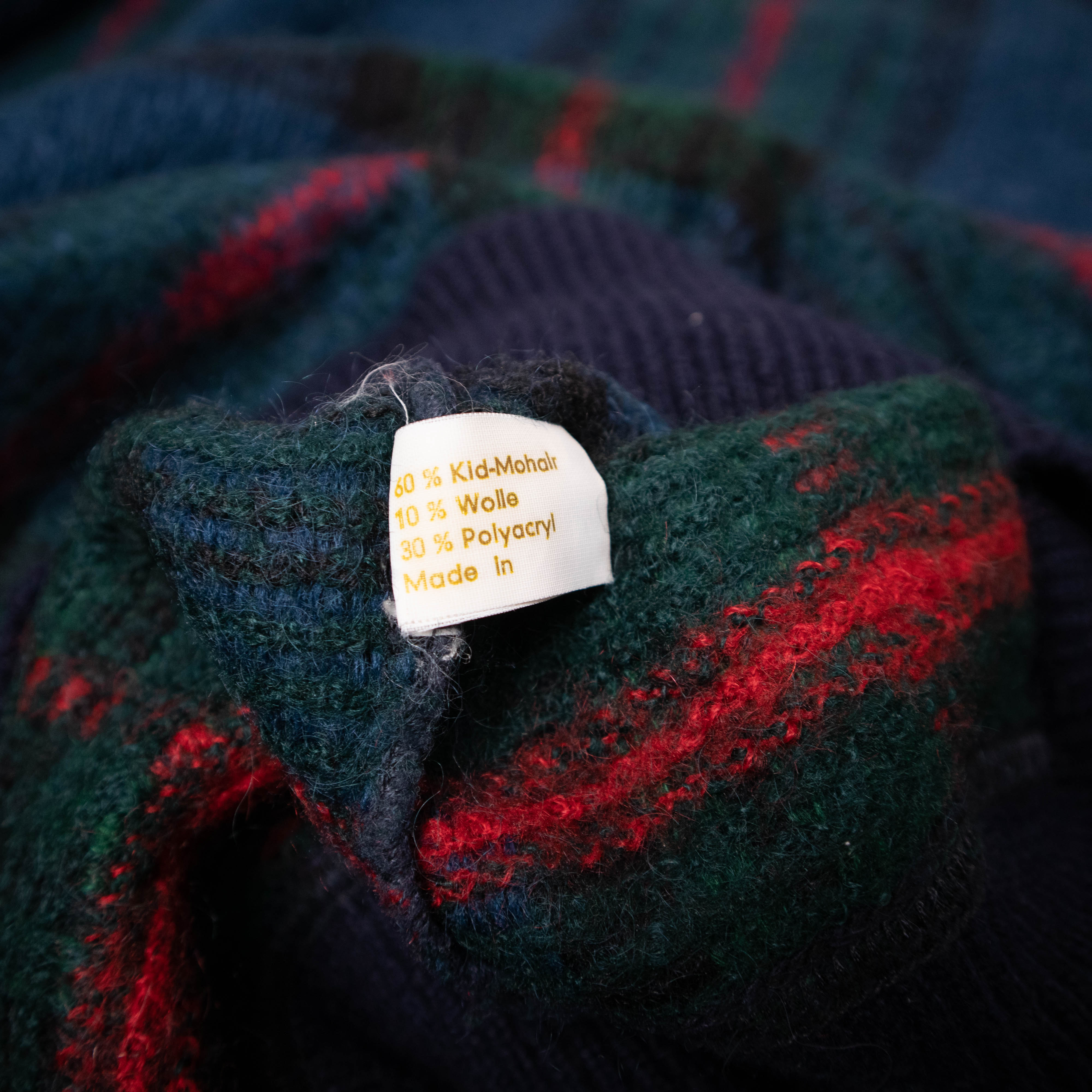 Vintage 80s 90s navy and green plaid pattern 60% mohair Sweater - Size XL