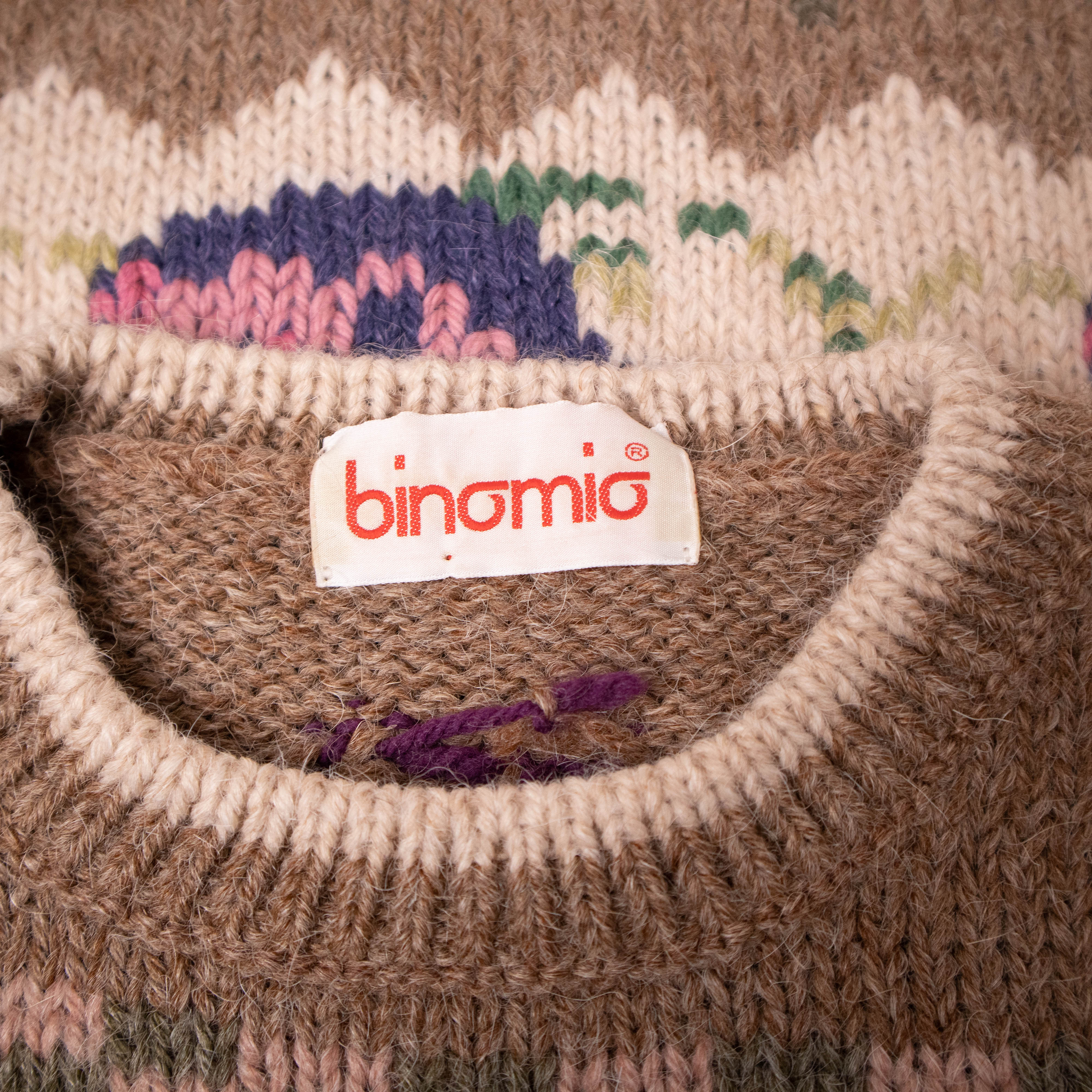 Vintage 80s 90s brown art hand knitted 50% Alpaka Sweater - Size XL