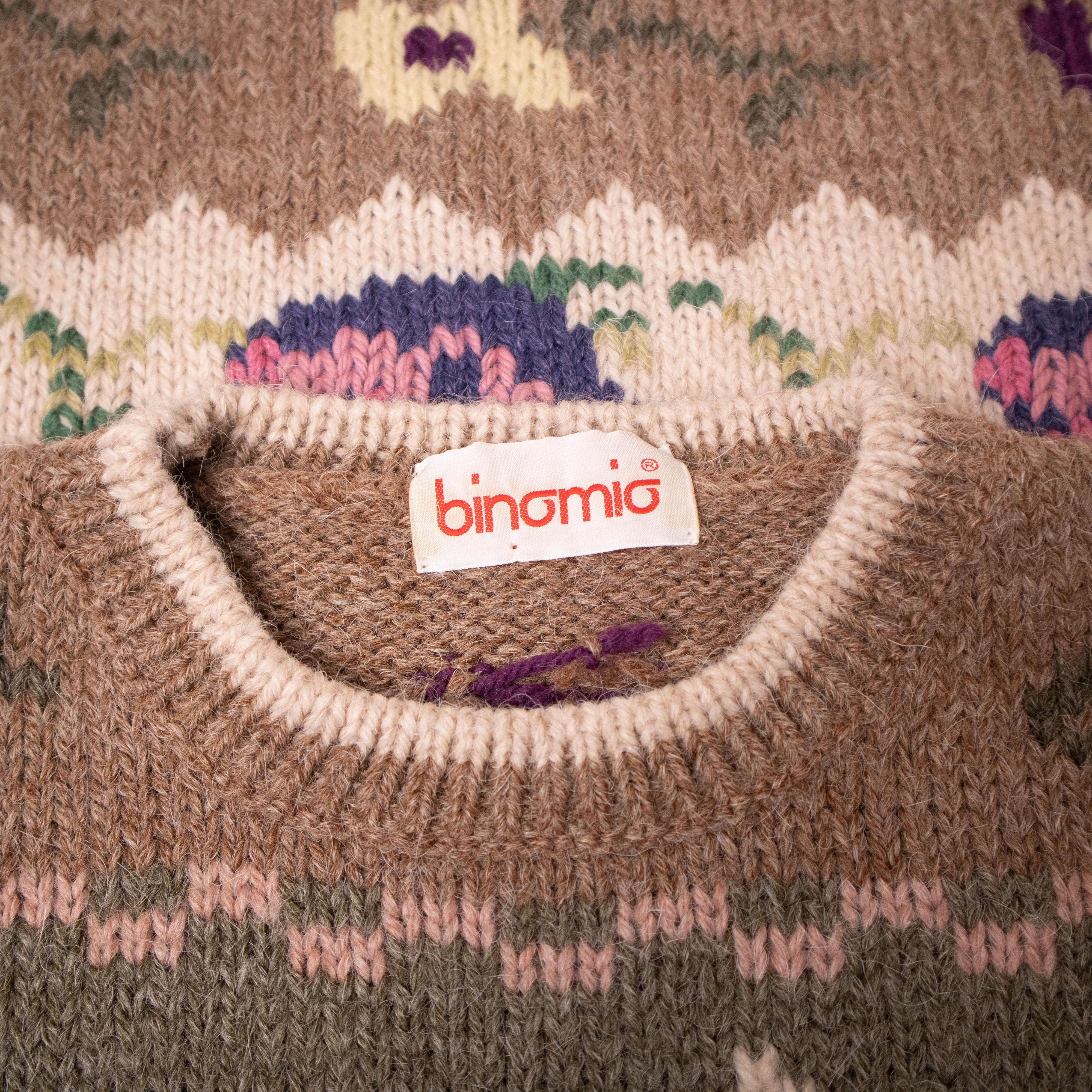 Vintage 80s 90s brown art hand knitted 50% Alpaka Sweater - Size XL