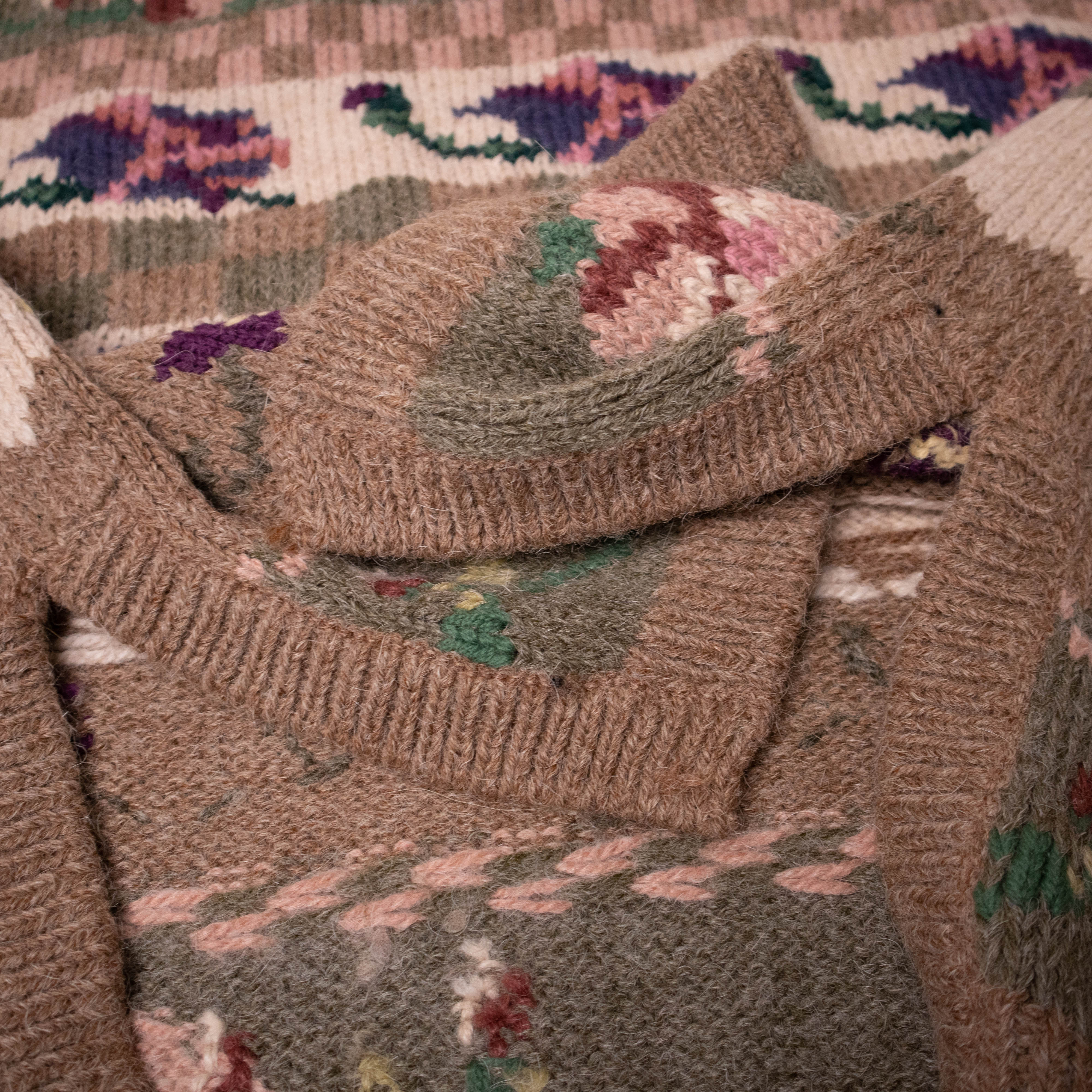 Vintage 80s 90s brown art hand knitted 50% Alpaka Sweater - Size XL