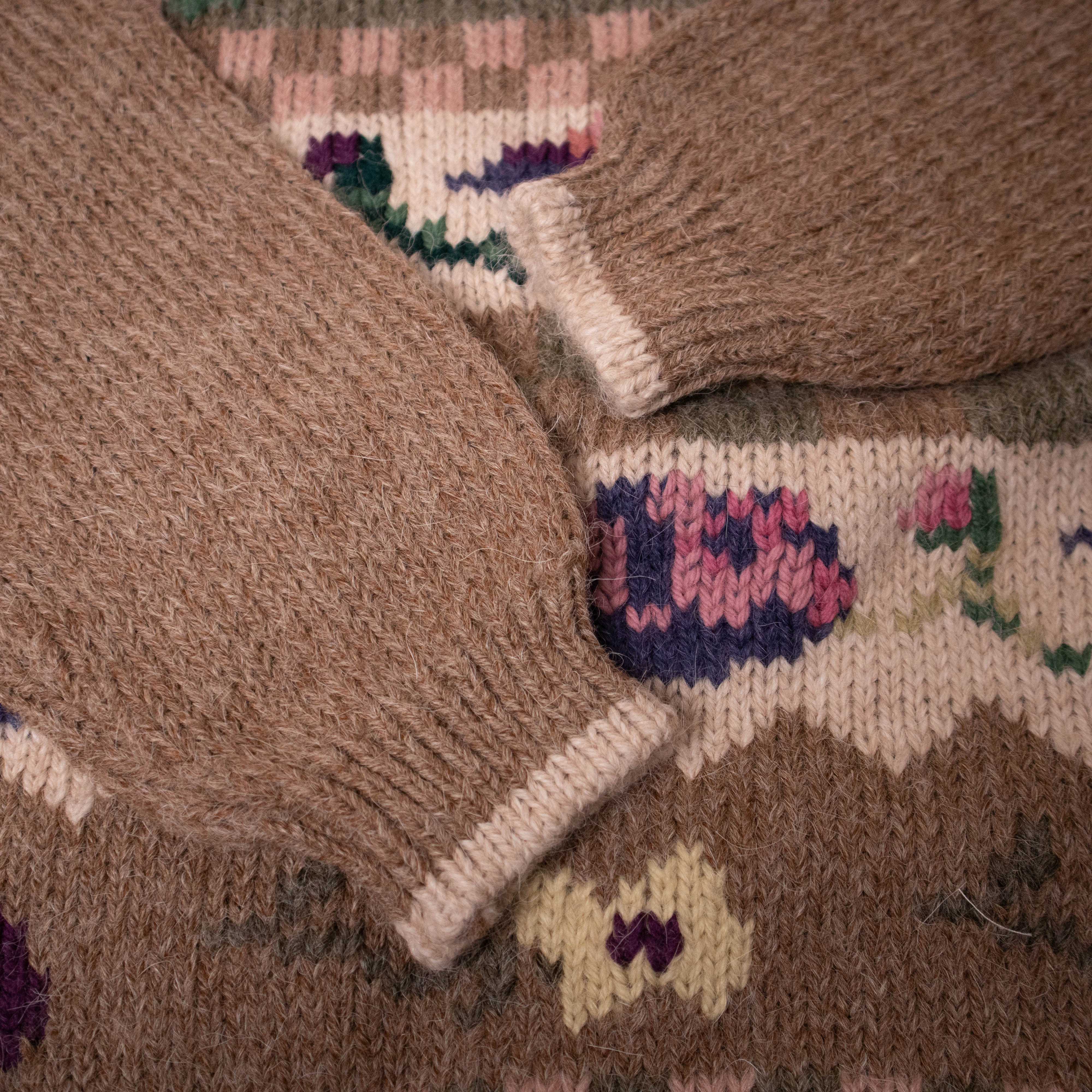 Vintage 80s 90s brown art hand knitted 50% Alpaka Sweater - Size XL