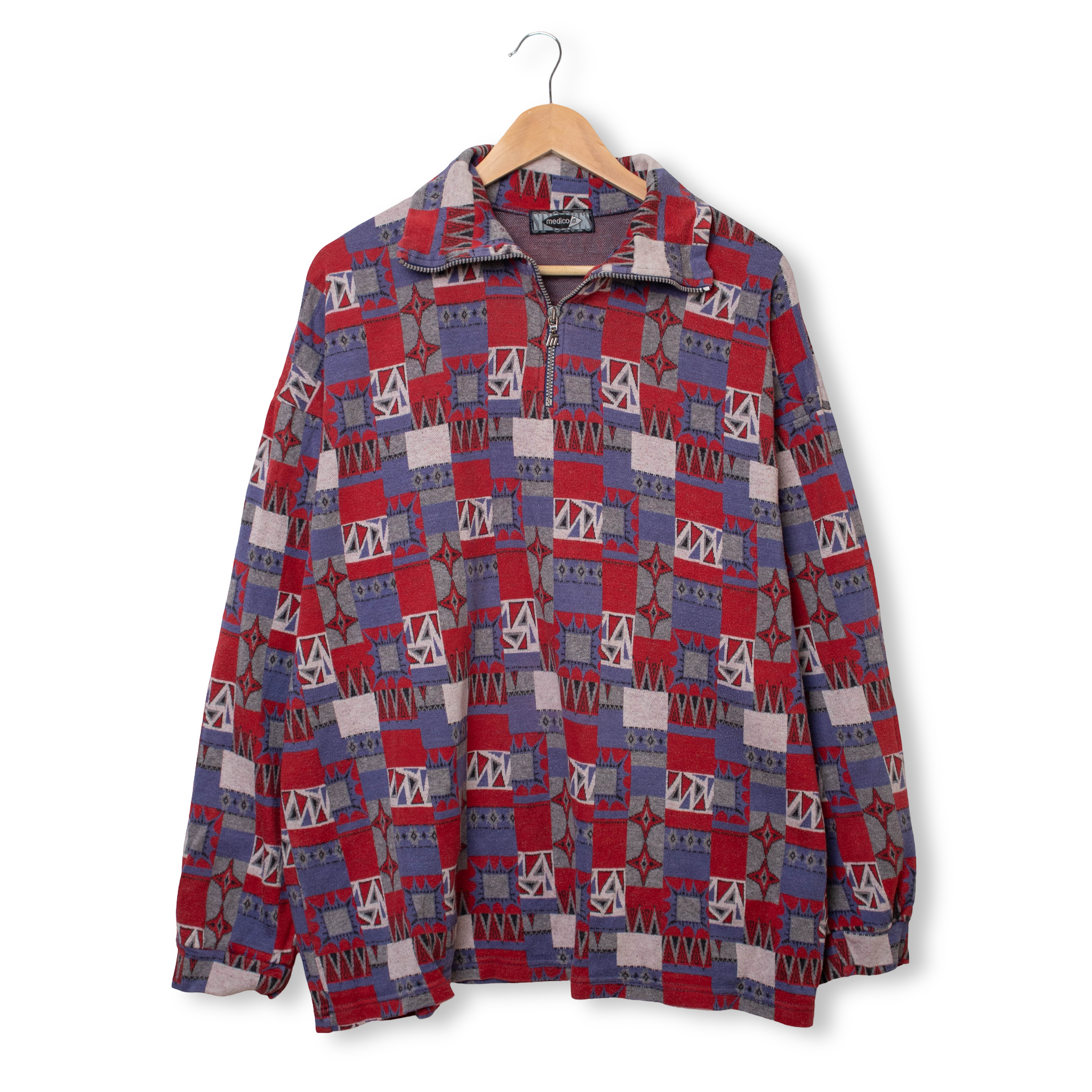Vintage 80s 90s red and blue geometric zip Sweatshirt - Size XXL