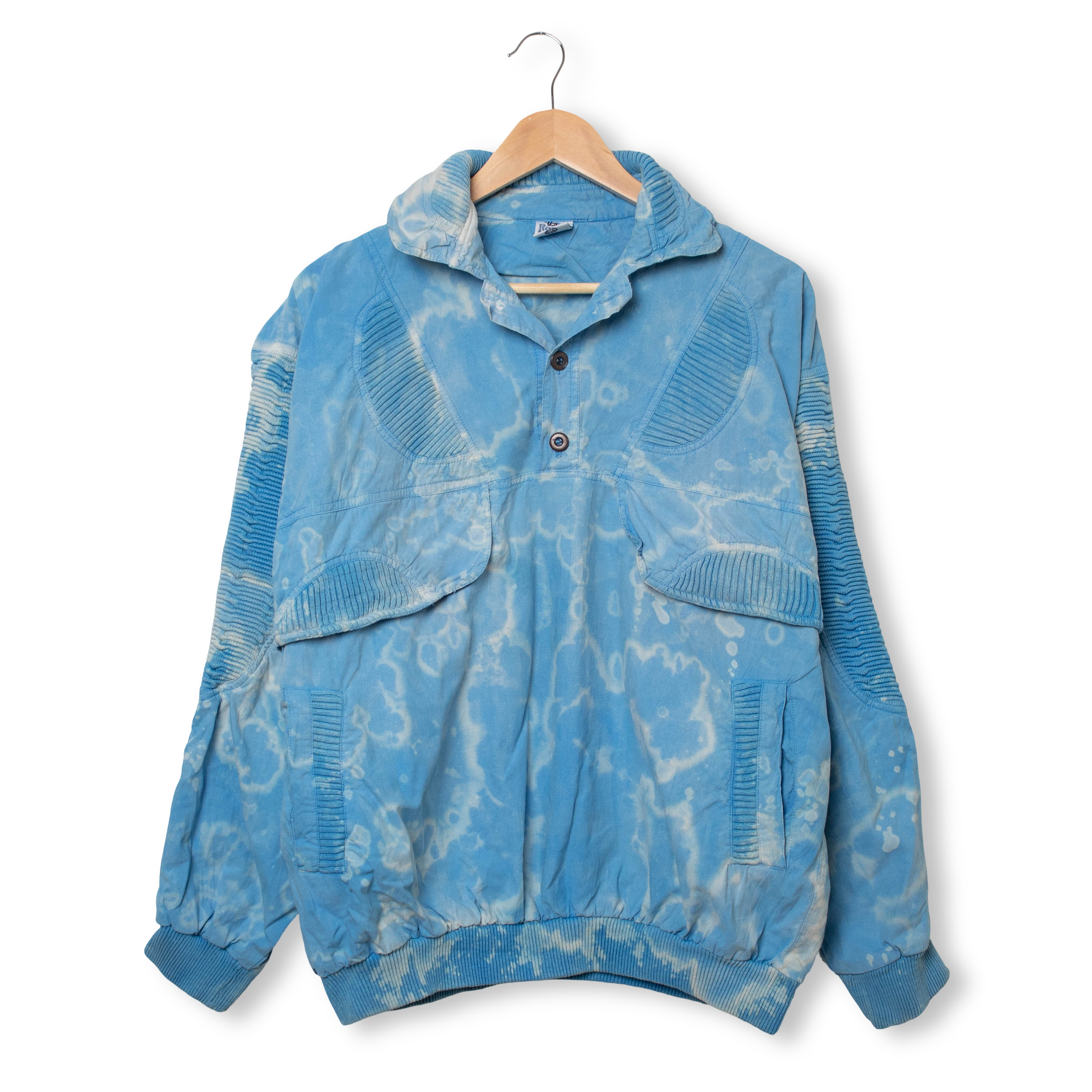 Vintage 80s 90s Rodeo blue tie dye buttoned Sweatshirt - Size L/XL