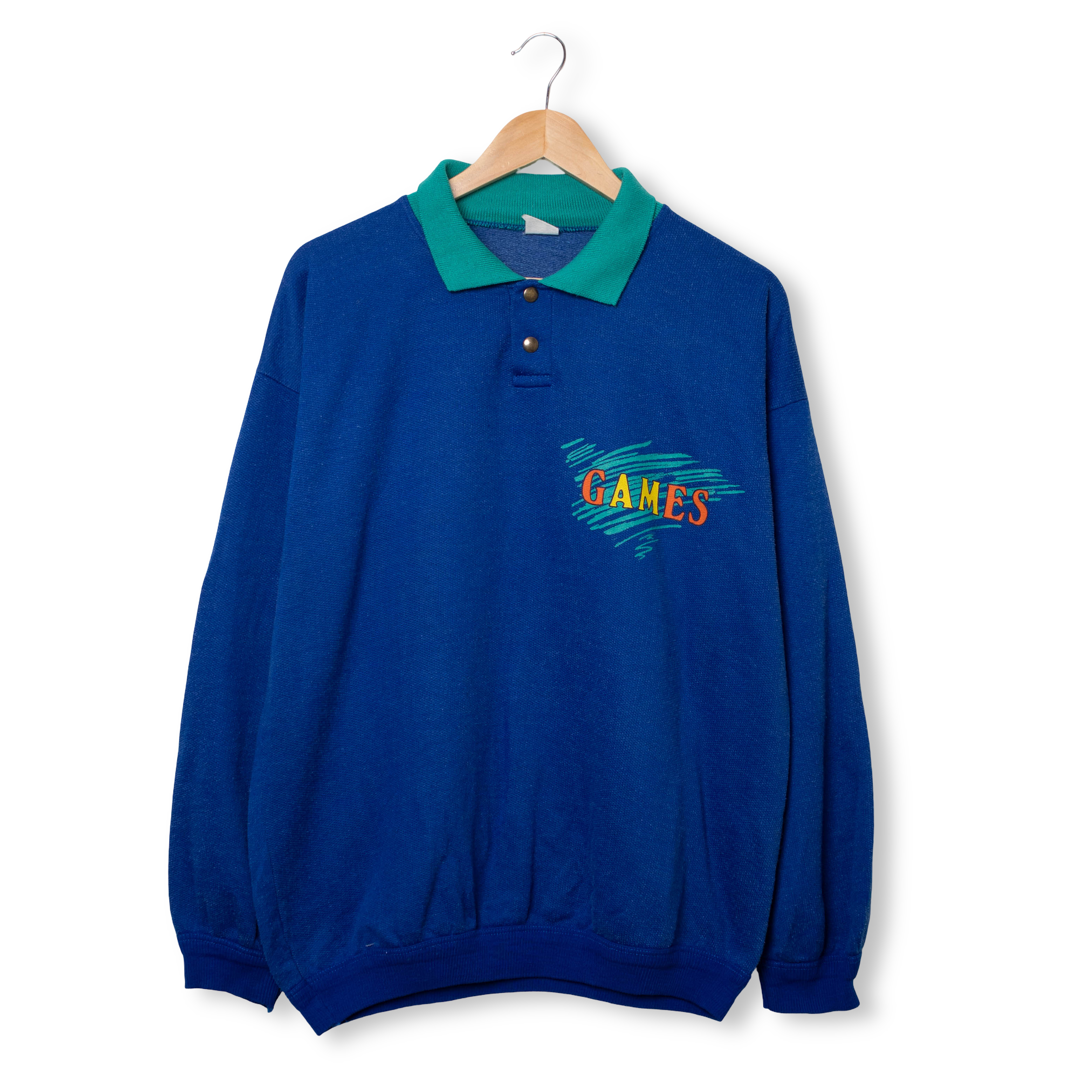 Vintage 80s 90s blue buttoned printed Sweatshirt - Size XL