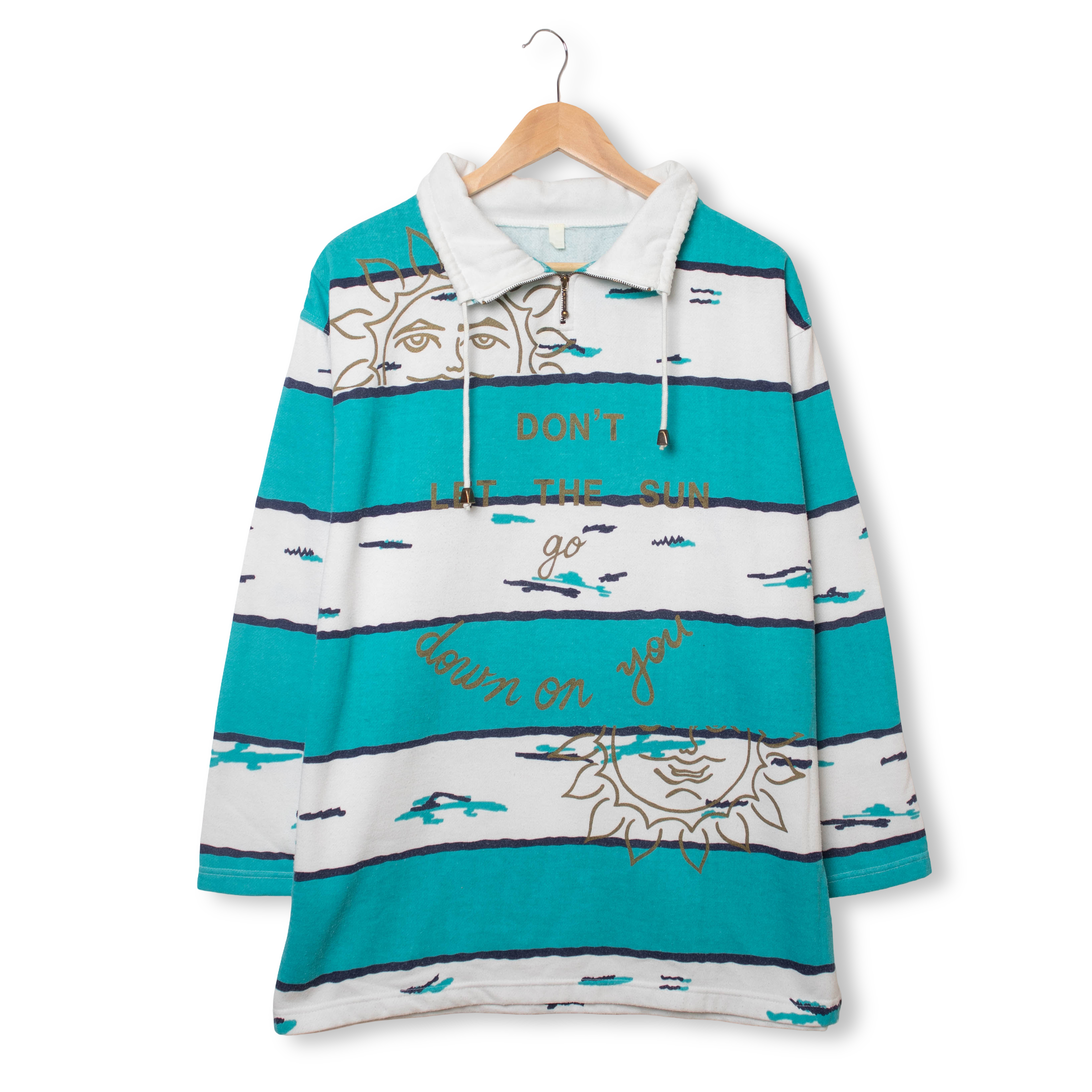 Vintage 80s 90s white and blue printed zip Sweatshirt - Size L