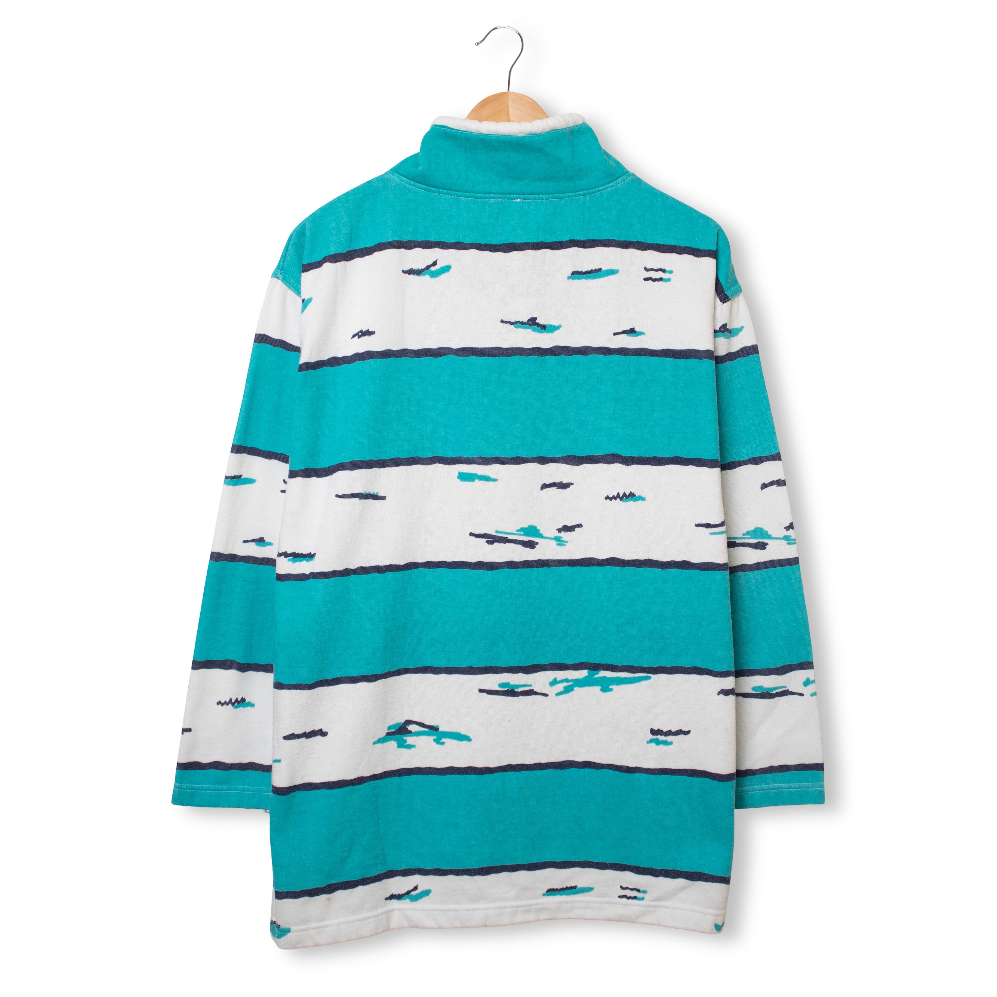 Vintage 80s 90s white and blue printed zip Sweatshirt - Size L