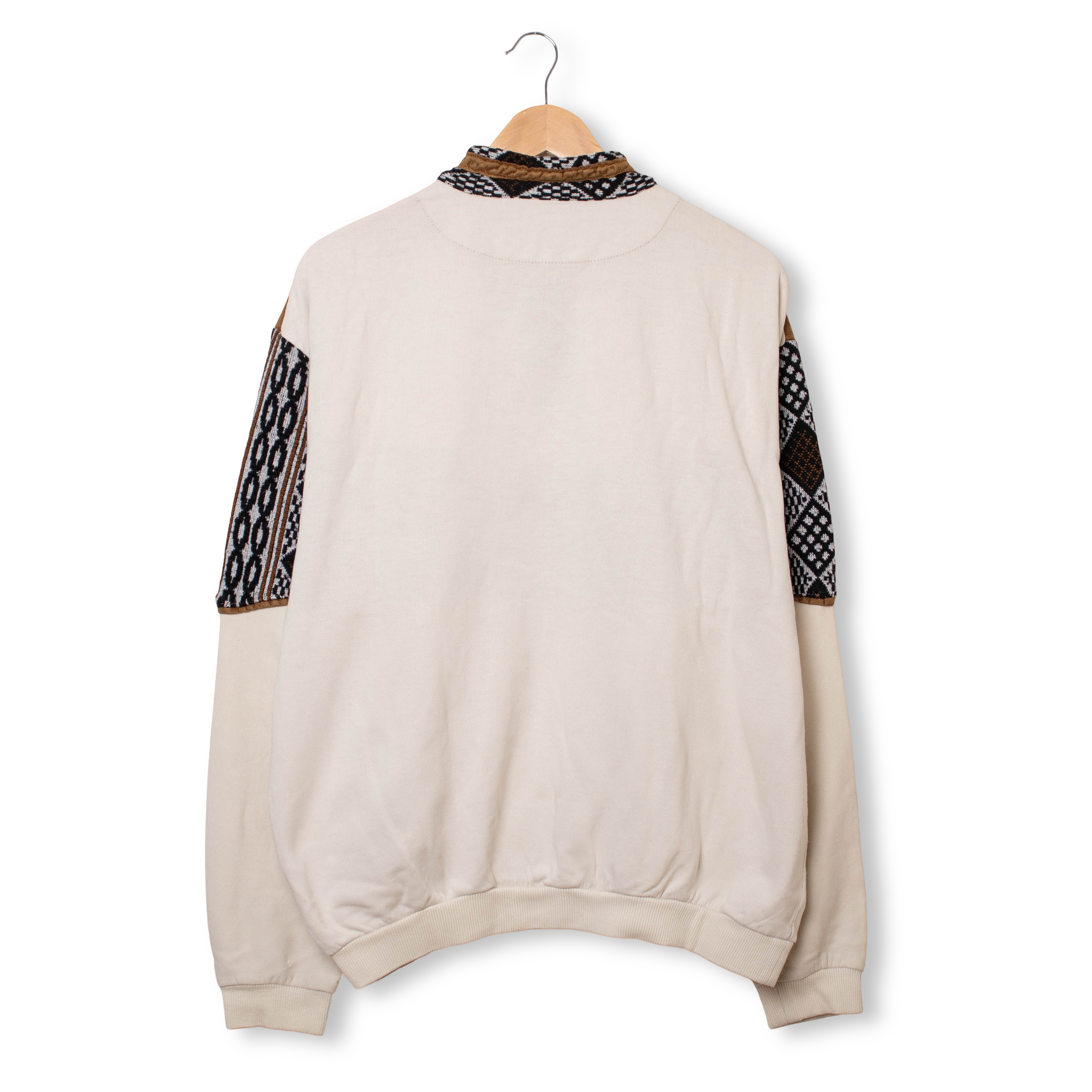 Vintage 80s 90s brown and white aztec pattern buttoned Sweatshirt - Size L/XL