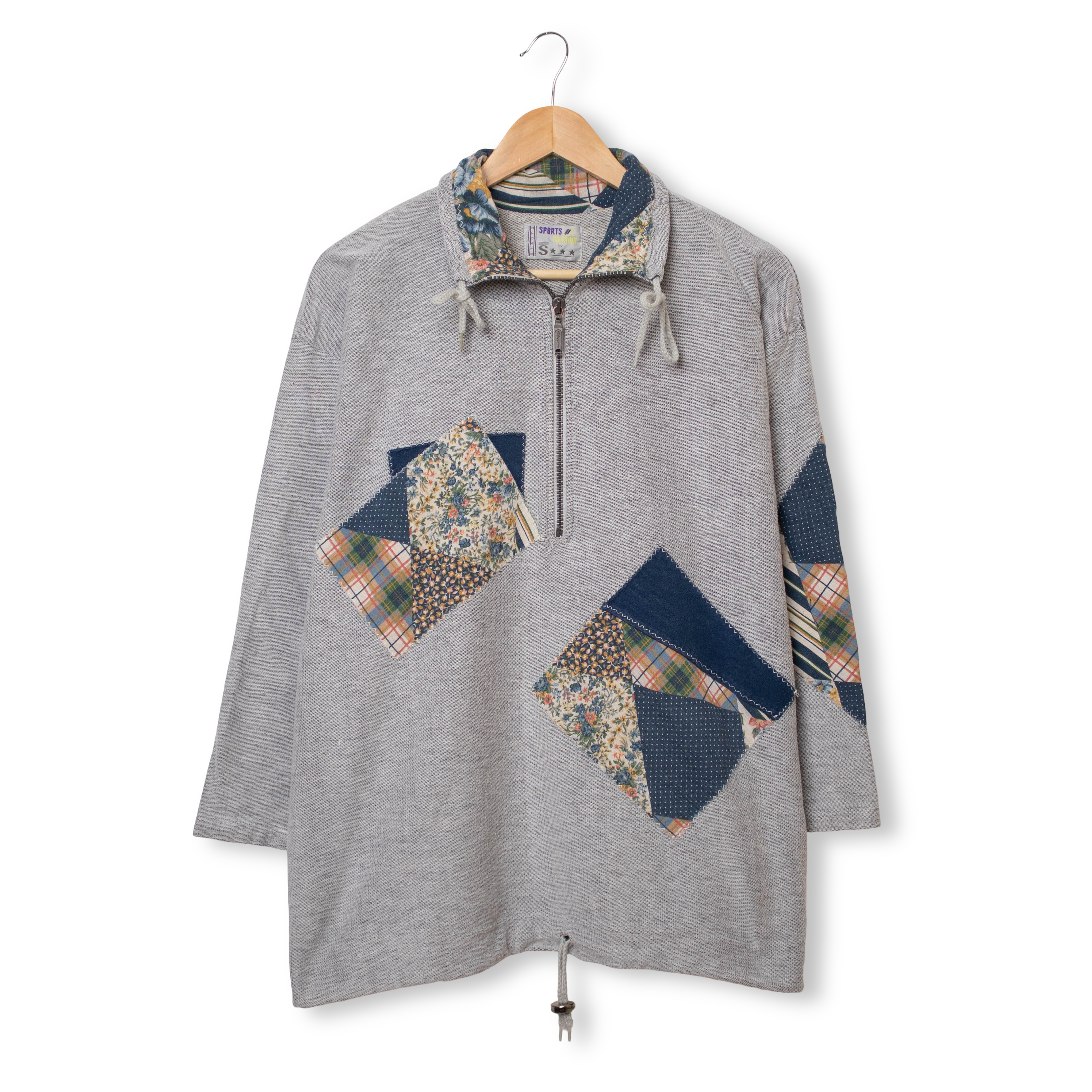 Vintage 80s 90s grey zip patchworked Sweatshirt - Size L