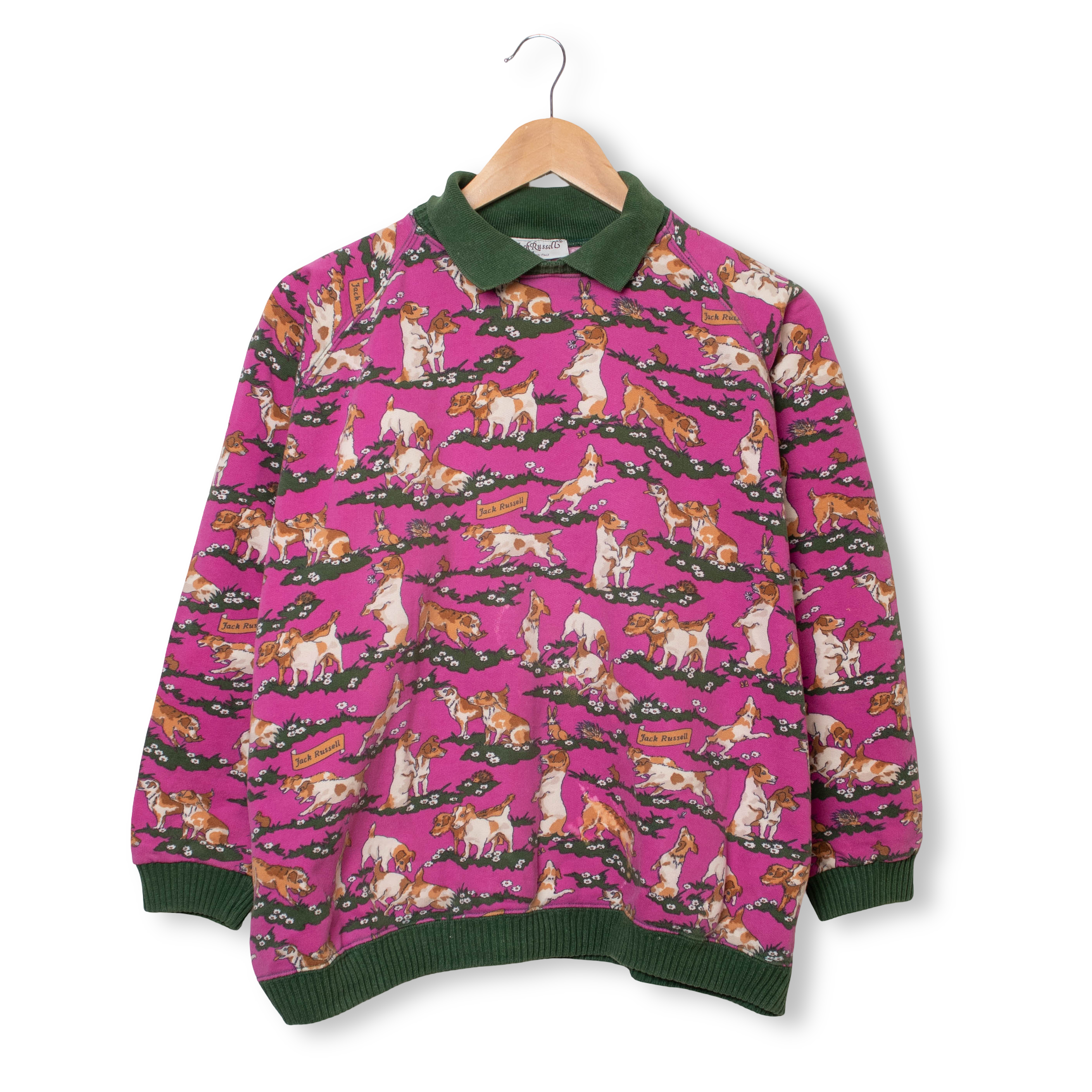 Vintage 80s 90s Jack Russell pink and white Sweatshirt - Size M/L