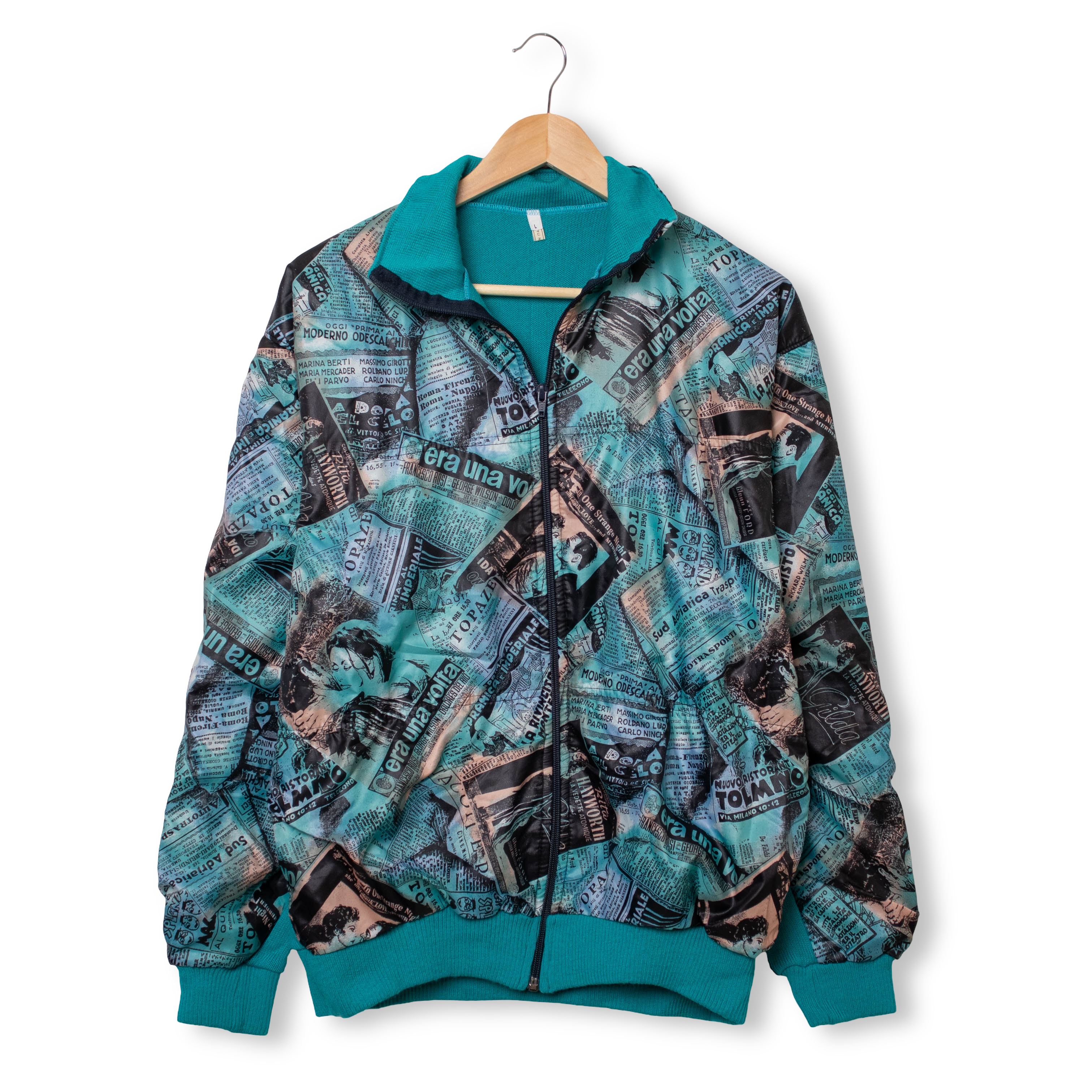 Vintage 80s 90s abstract green 80% wool full zip Sweatshirt - Size L