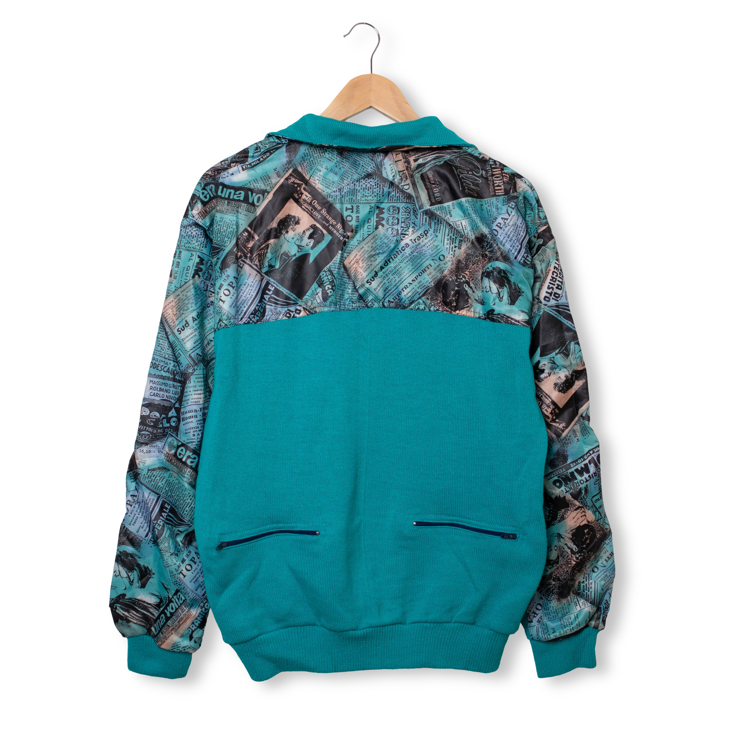 Vintage 80s 90s abstract green 80% wool full zip Sweatshirt - Size L